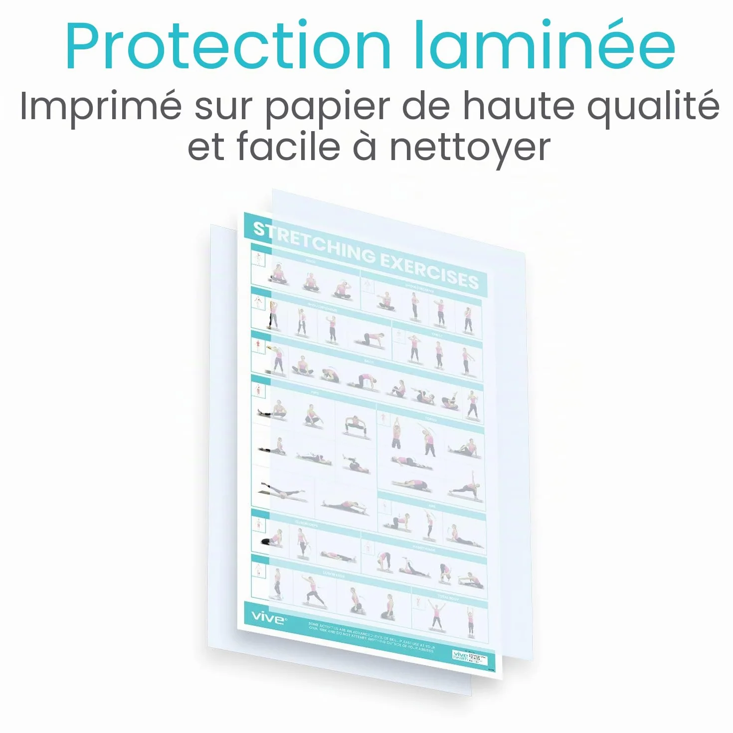 Vive Poster d'exercices d'étirement – Guide de fitness et rééducation – 52 exercices