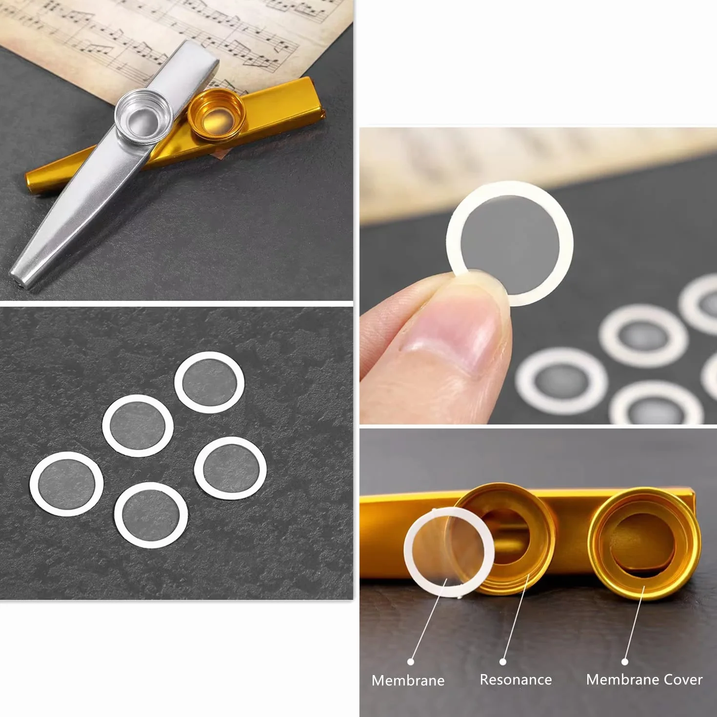 Fansjoy Lot de 6 Kazoo Metal, Instrument en Alliage d'Aluminium avec 12 Membranes de Flûte