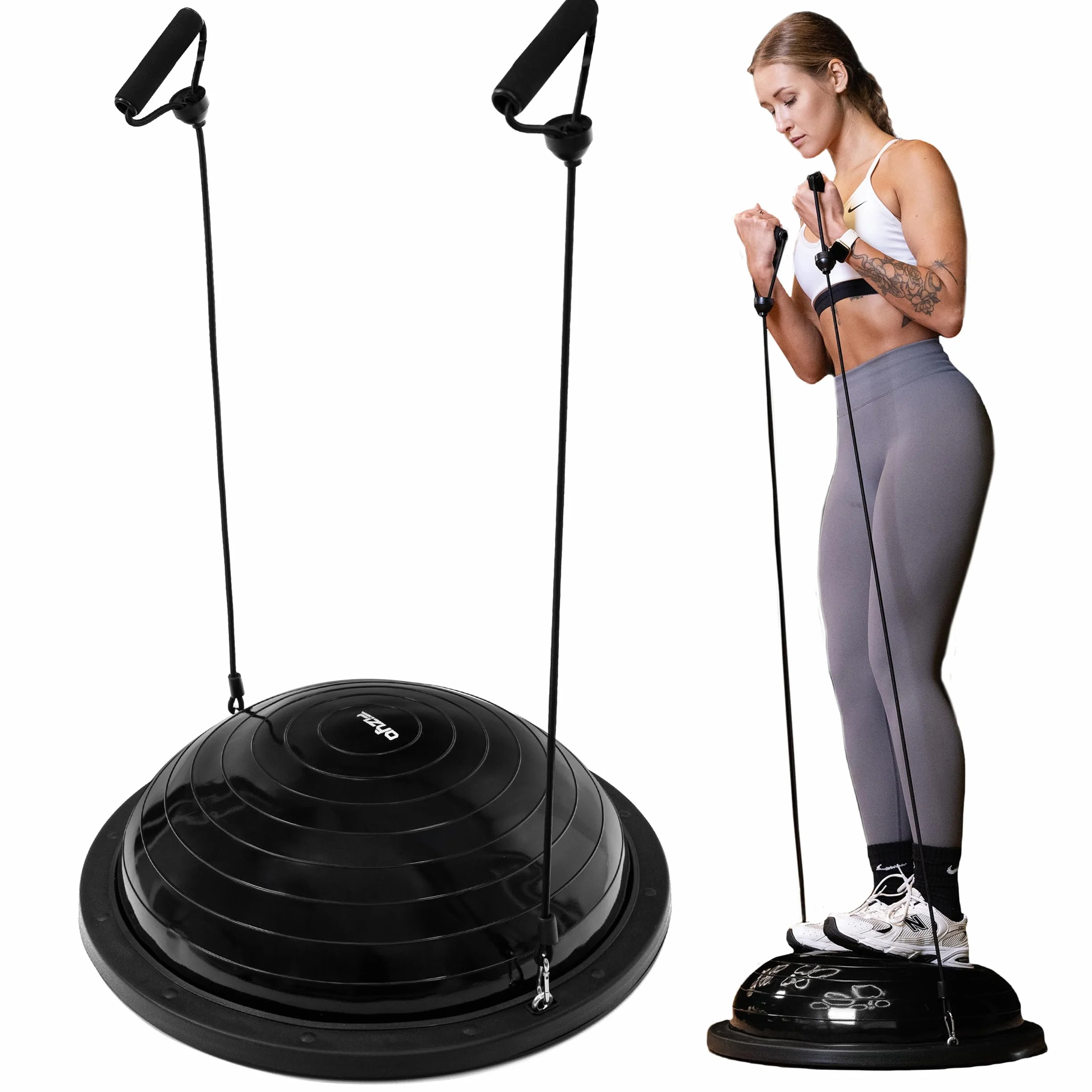 FIZYO Balance Trainer Demi-Boule Ø 58 cm, Ballon d'Équilibre Antidérapant avec Pompe, Noir