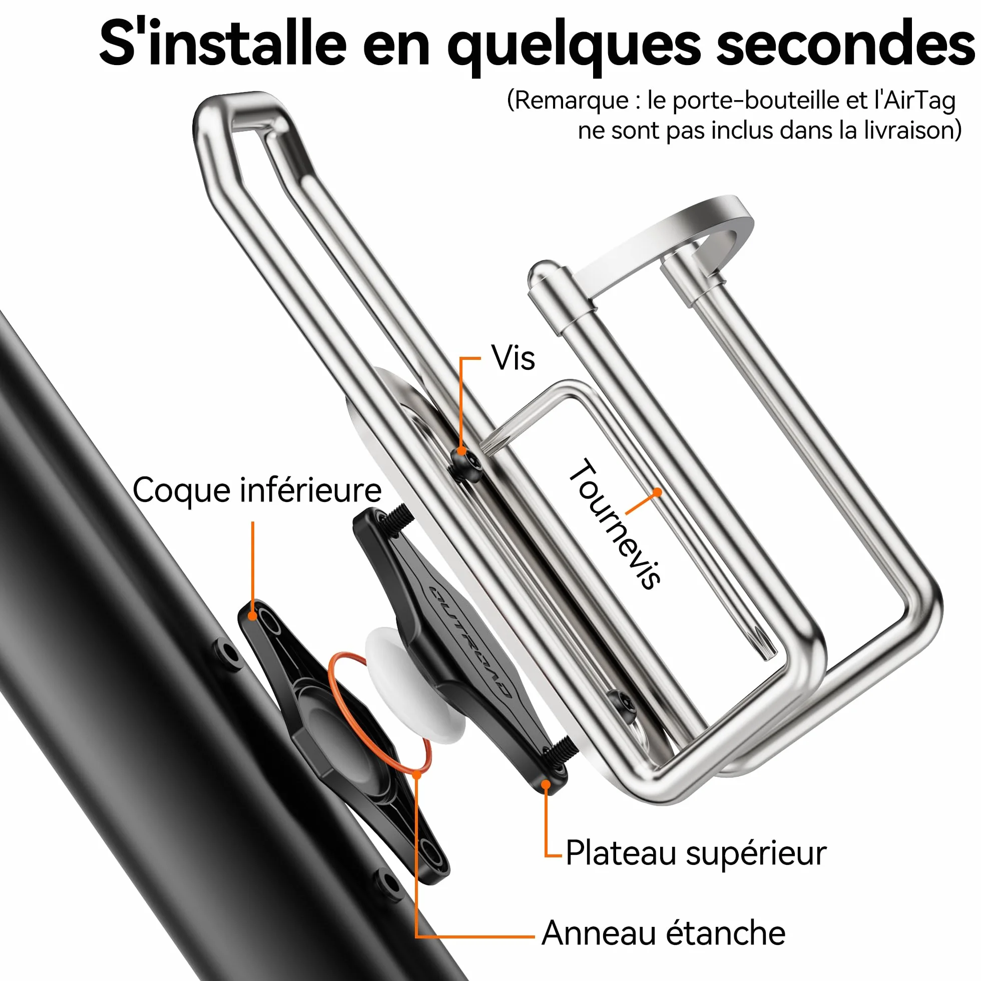 CITYWAY Support imperméable pour vélo AirTag, caché sous porte-bouteilles, antivol (noir)