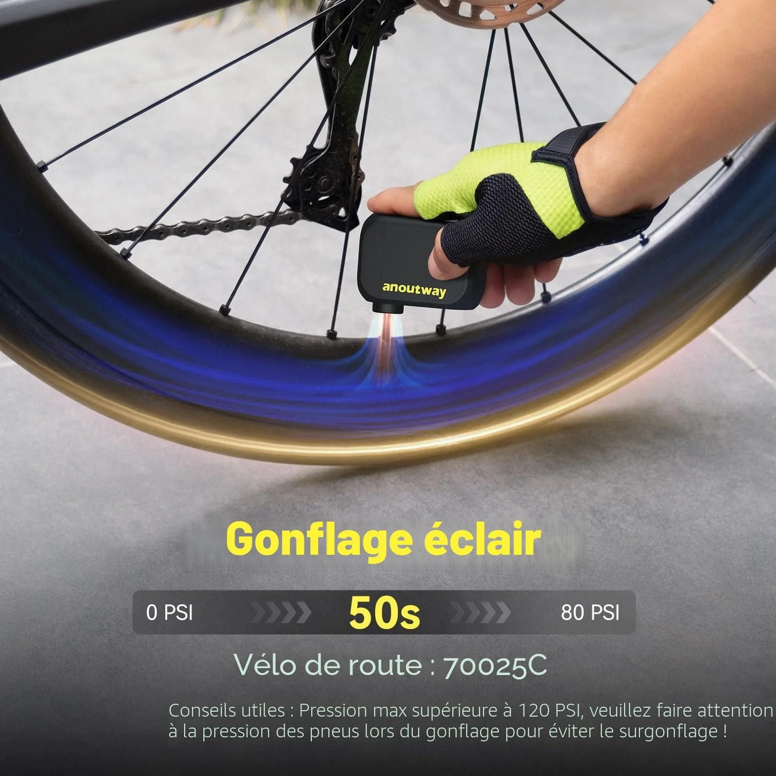 Mini-Pompe à vélo électrique Tiny E-Pump 120 PSI Valve Schrader Presta