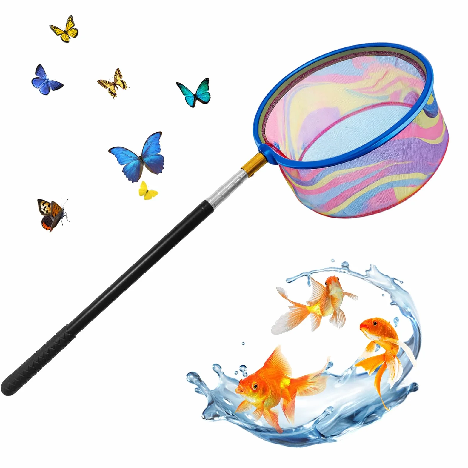 Épuisette Enfant, Filet à Papillon Extensible, avec Manche Télescopique 41 à 150 cm, pour la Capture d'Insectes et de Poissons, Plage, Étang, Jardin