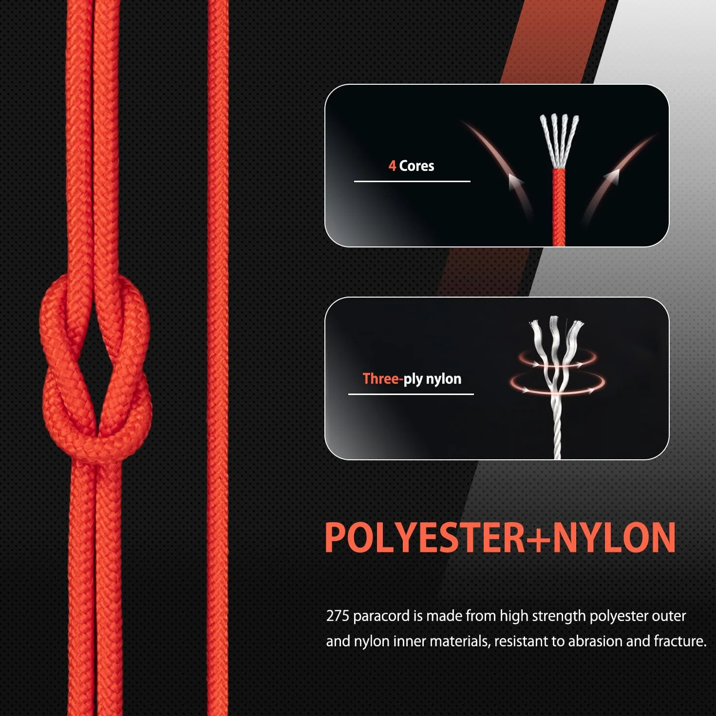 Corde Paracorde 275 Nylon 2,4 mm 4 Brins Survie Extérieure Max. 125kg Néon Orange