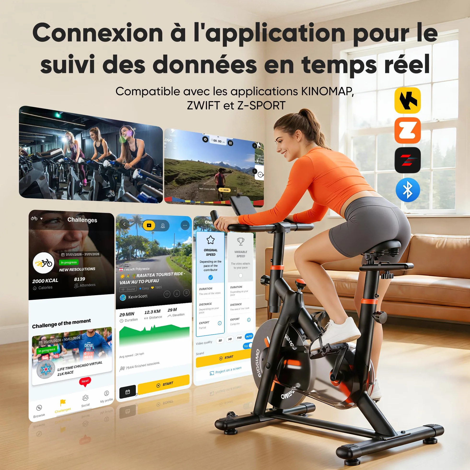 GIDGIMO Vélo Spinning d’Intérieur avec Résistance Réglable, Écran LCD, Charge Maximale 200 kg