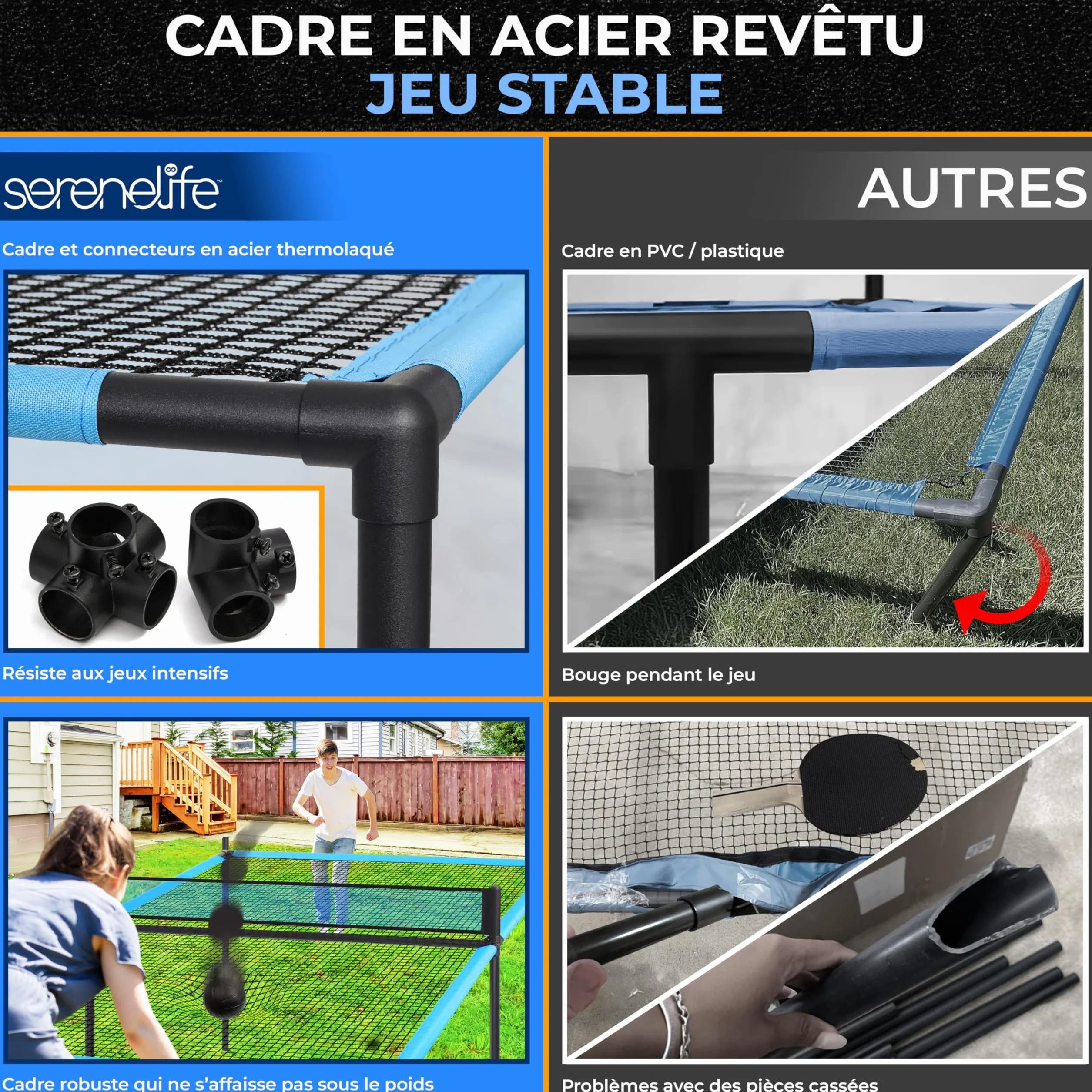 SereneLife Table de Ping-Pong Portable 240 cm avec Cadre Acier Revêtu Anti-rouille, Jeu Hand Pong Intérieur/Extérieur