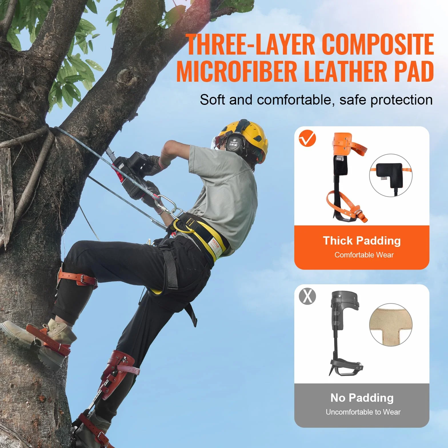 VEVOR Pointes d'escalade d'arbre, 1 paire, crampons acier allié, charge 158 kg, équipement avec sangles et protecteurs