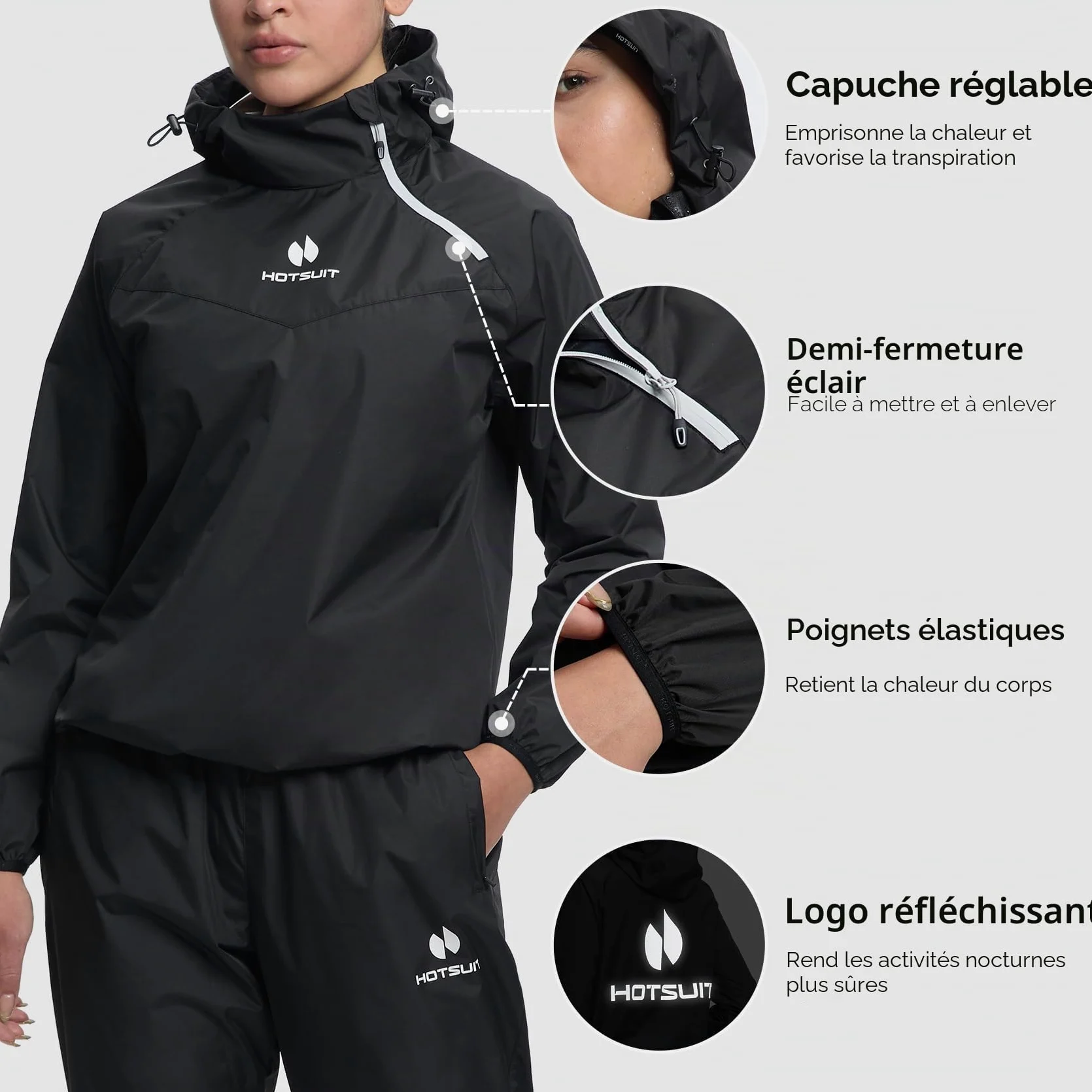 HOTSUIT Costume Sauna Femmes Pantalon Veste Amincissant Séance de Gym Sweat Suits Vêtements de Sudation Survêtement Sauna