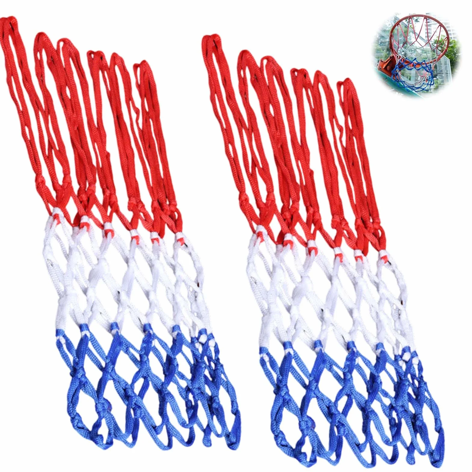Lot de 2 filets de rechange professionnels de basket-ball en nylon, 12 boucles, résistants aux intempéries