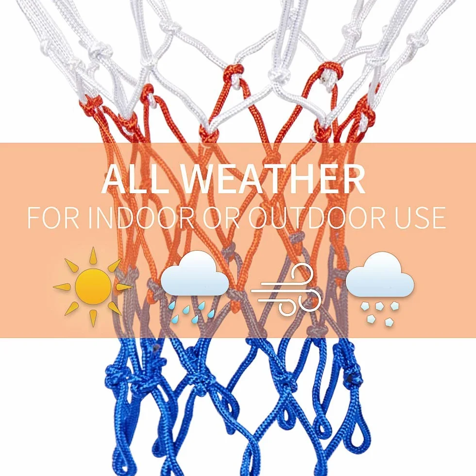 Filet de Basketball Multicolore 2 Pièces 12 Boucles pour Panier Intérieur Extérieur