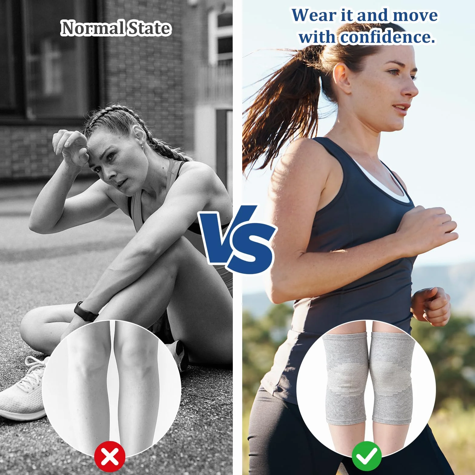 Lot de 2 genouillères en bambou anti-transpiration chauffe-genoux pour sport gris