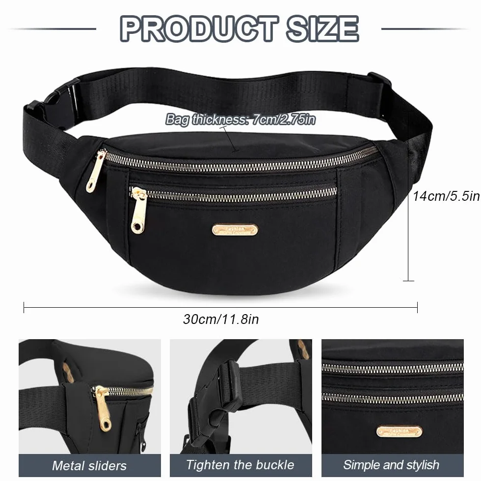 Sac Banane de Randonnée Réglable Noir - Sac Ceinture Voyage pour Outdoor, Sport, Shopping