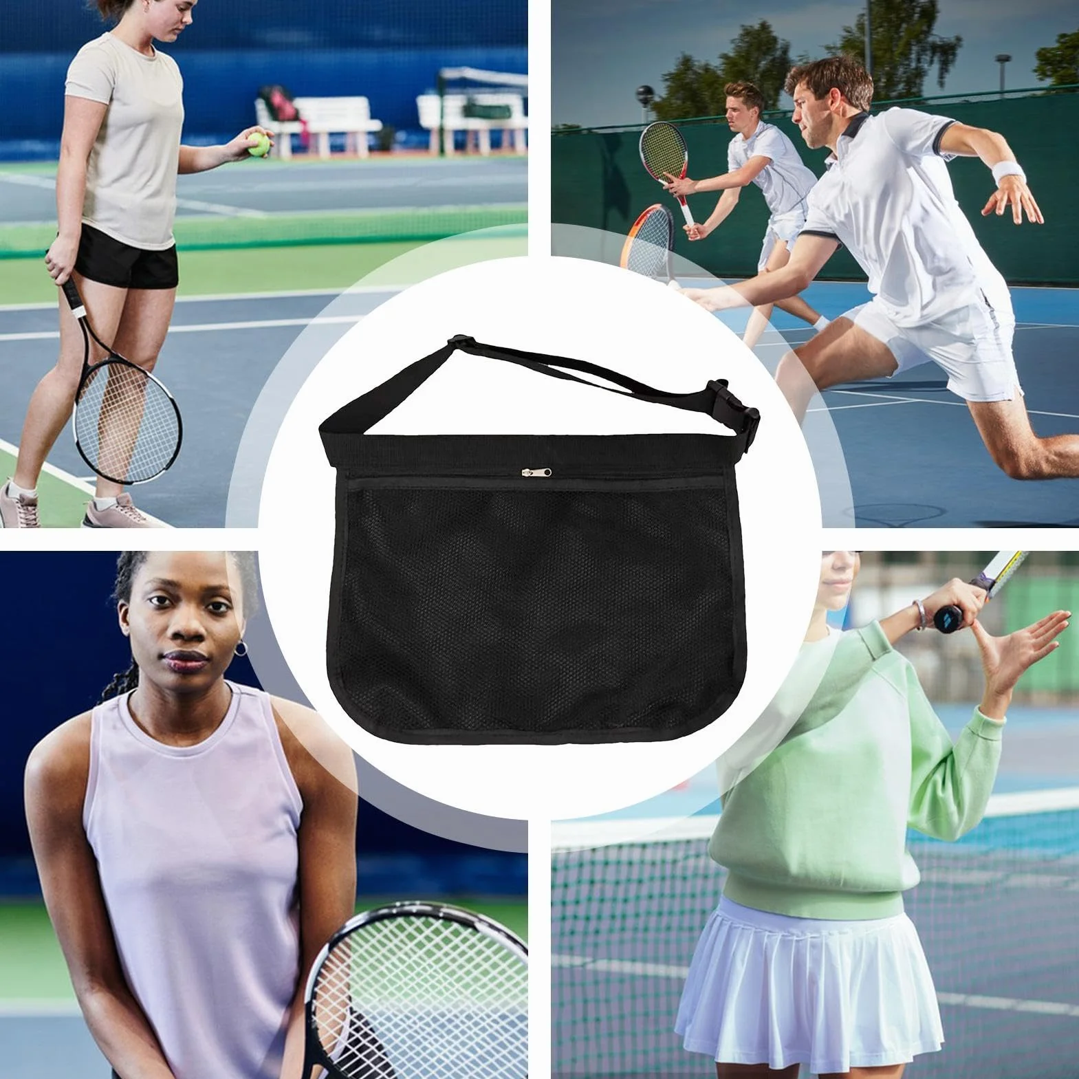 Sac Porte-Balle de Tennis, Sac de Transport pour Balle de Tennis - Support de Taille pour Porte-Balle de Tennis - Sac de Balle de Hanche de Taille en Maille réglable, Poche de Rangement de