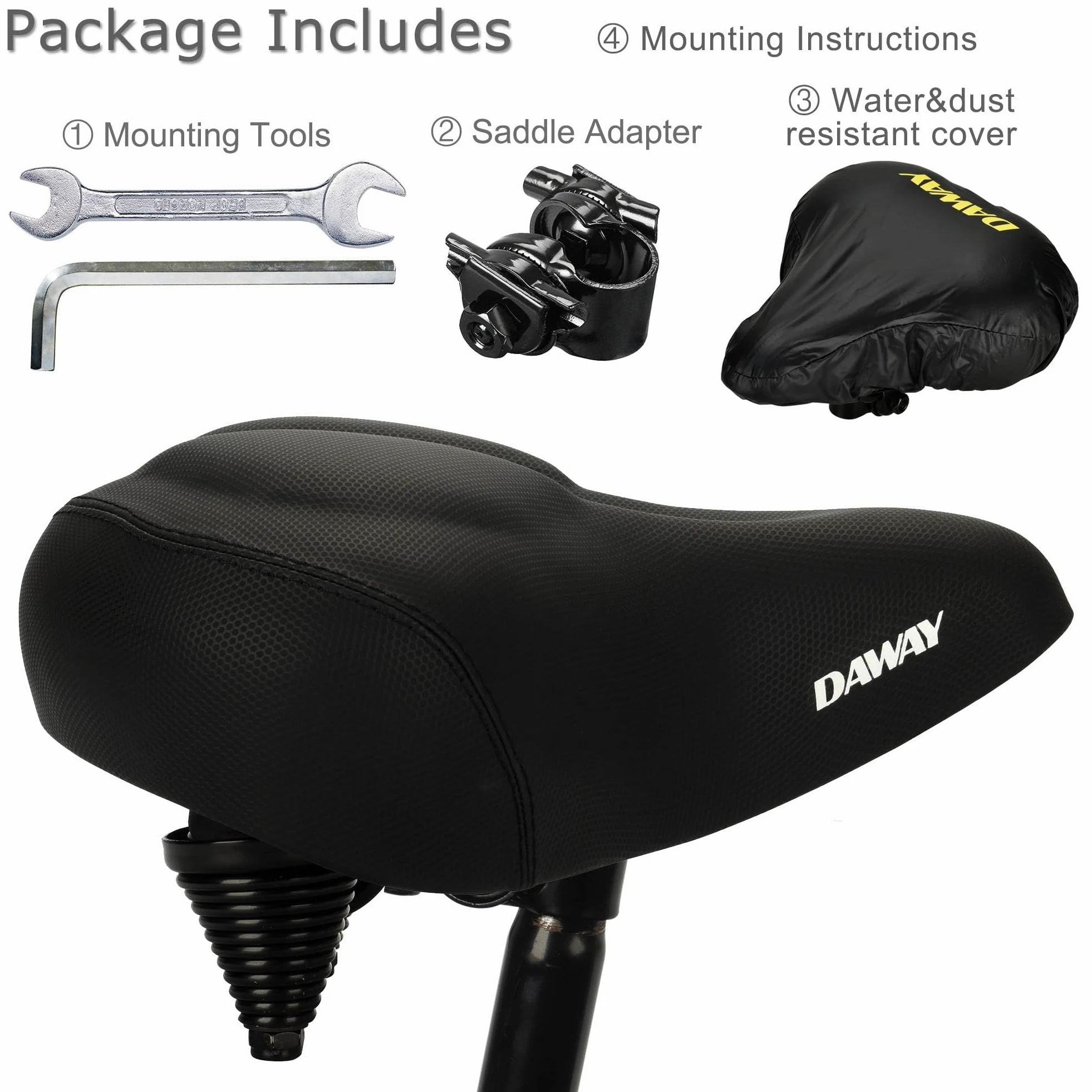 DAWAY C40 Selle de vélo surdimensionnée Confortable – Compatible avec Peloton, Exercice, VTT ou vélos de Route, Selle de vélo Extra Large avec Coussin en Mousse à mémoire de Forme pour Homme et Femme
