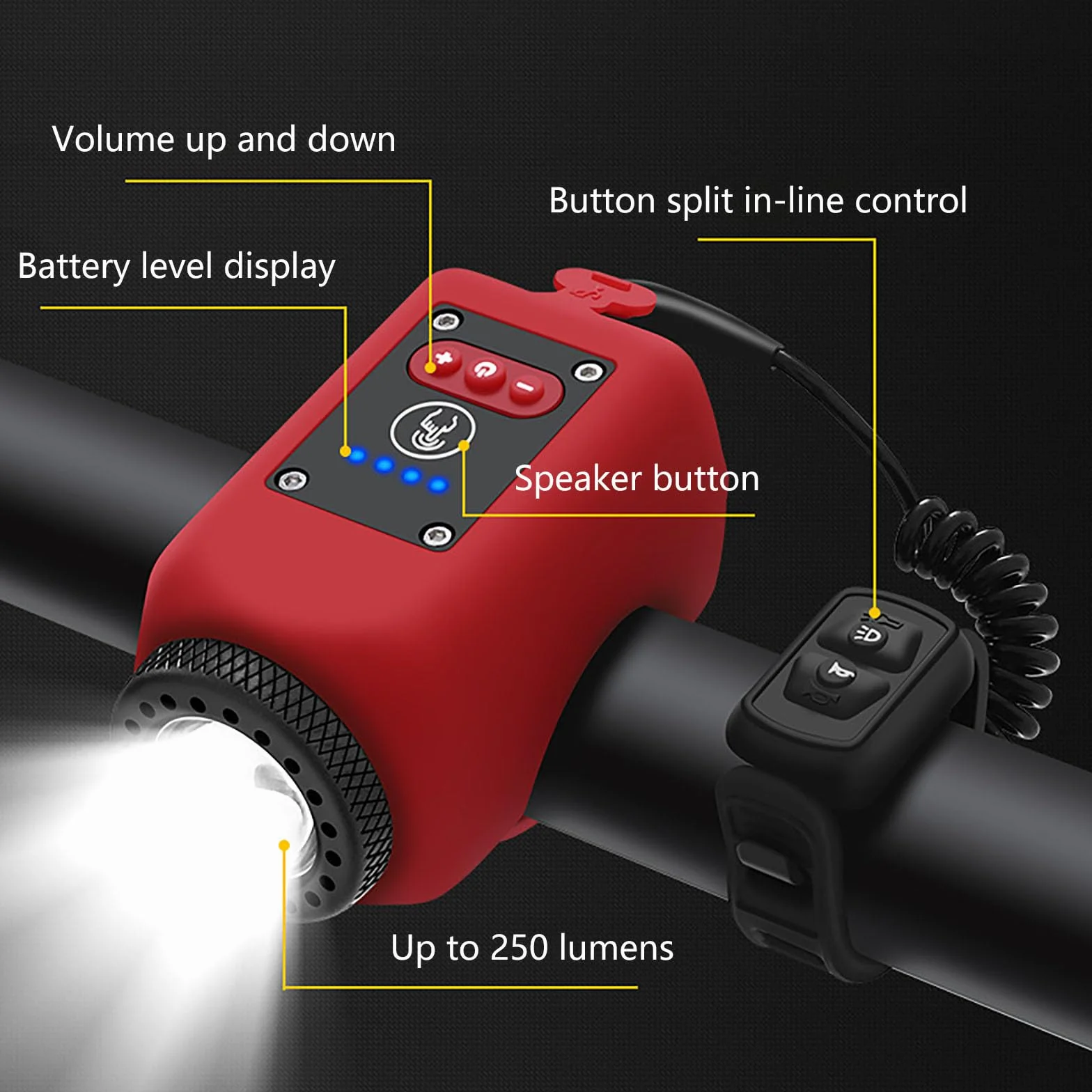 Klaxon de Vélo Électronique avec Lumière, Mini Sonnette 6 Sons, Phare Rechargeable USB-C, Volume Réglable, 4 Modes d'Éclairage, Résistant à l'Eau