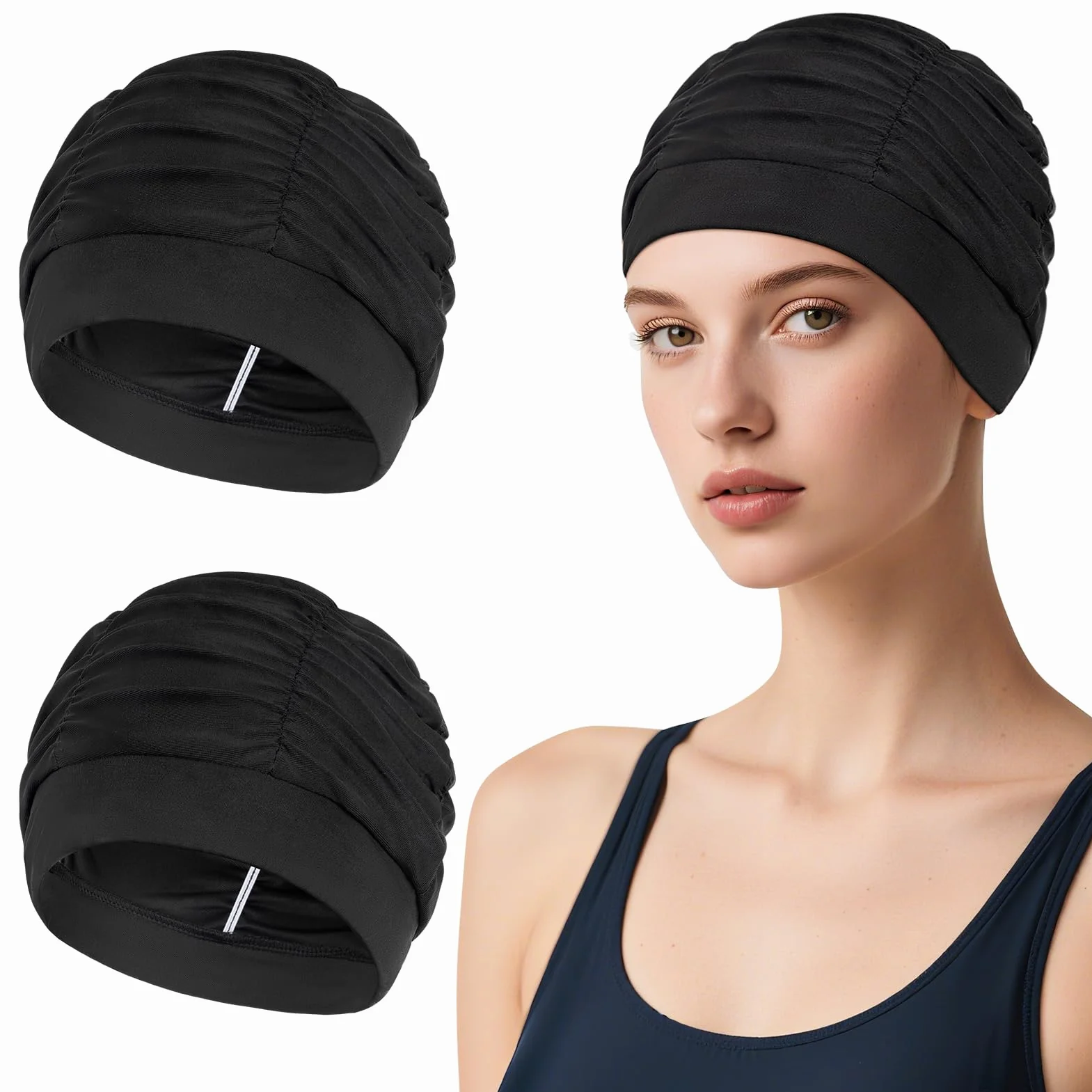 Bonnets de Bain Élastique en Tissu Polyester pour Natation, Cagoule Piscine pour Cheveux Longs Femme Homme Enfant
