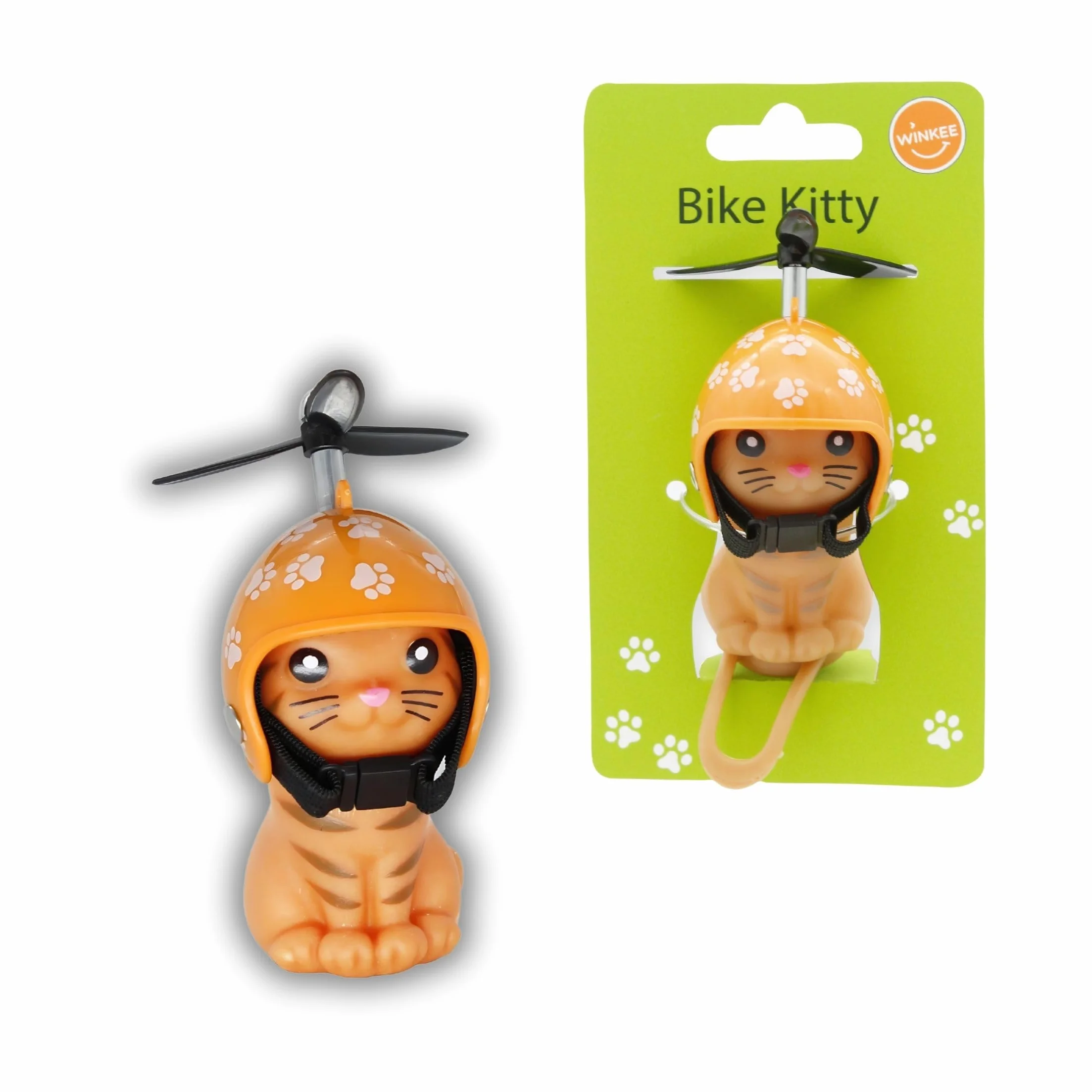 Winkee Chaton pour vélo avec Casque Adorable Bike Kitty hélice Mascotte de vélo en Caoutchouc Décoration vélo Chat