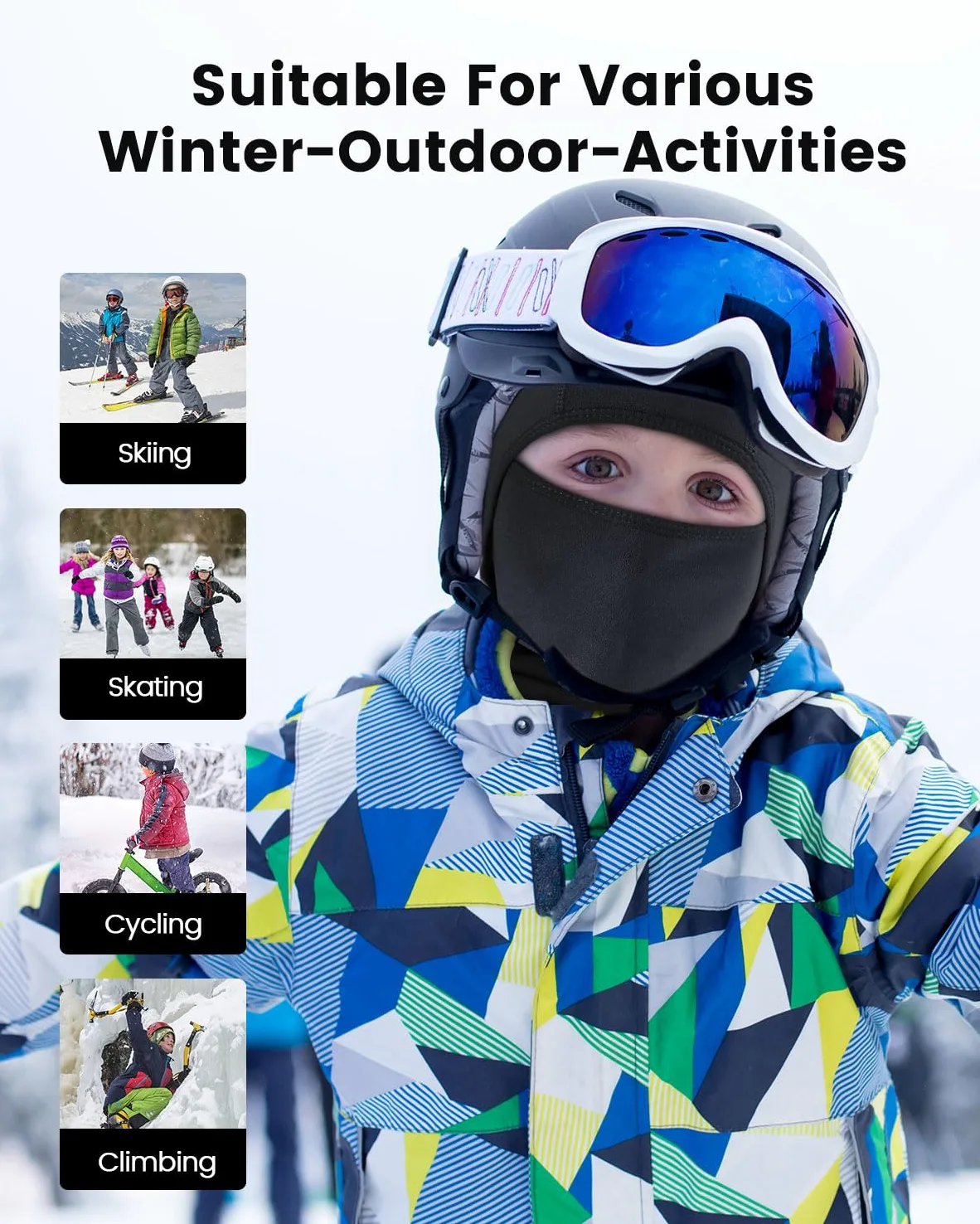 Aegend Cagoule de ski coupe-vent pour enfants par temps froid, cache-cou, cagoule tactique en polyester polaire pour enfants