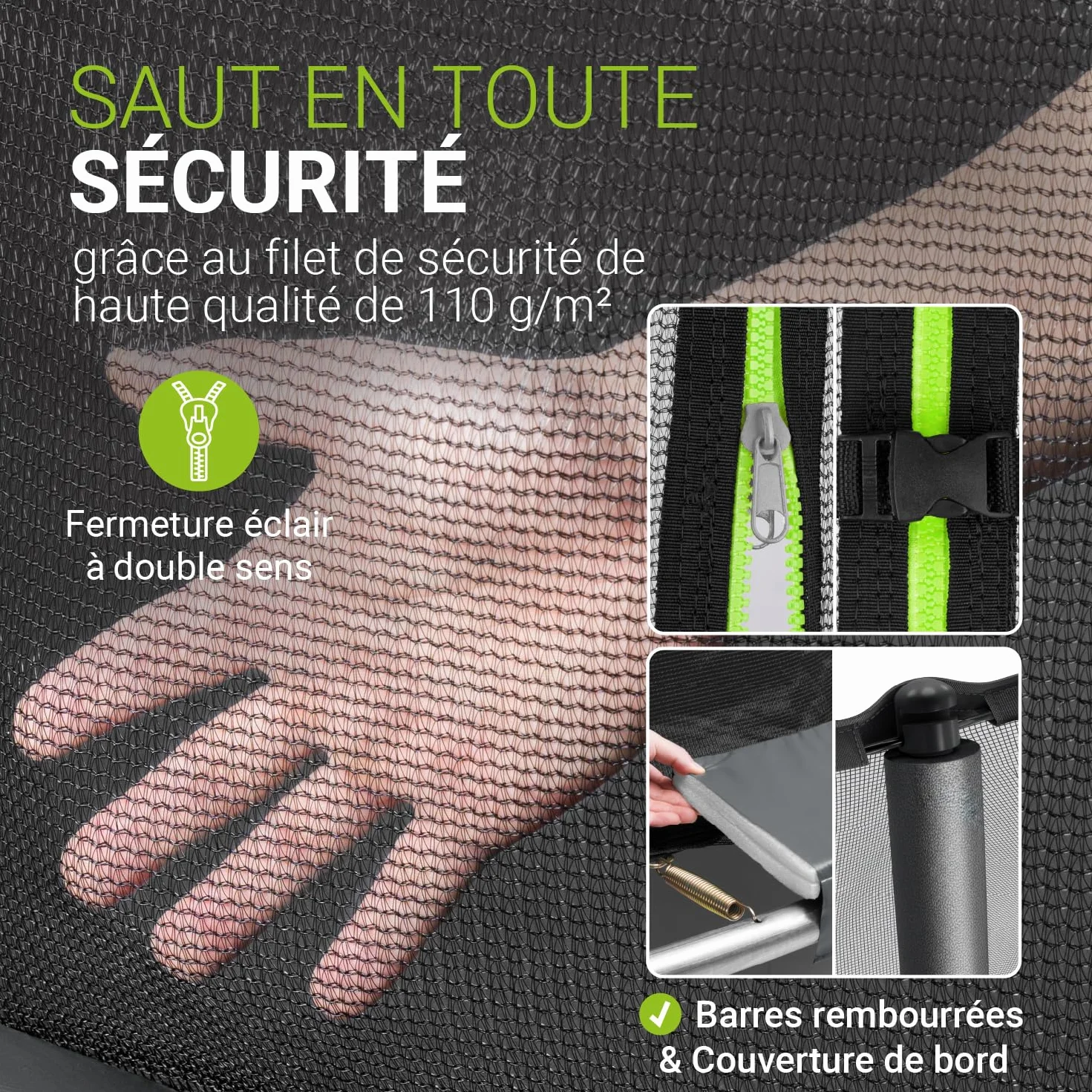 Trampoline SkyBounce Juskys avec Filet de sécurité extérieur Jardin