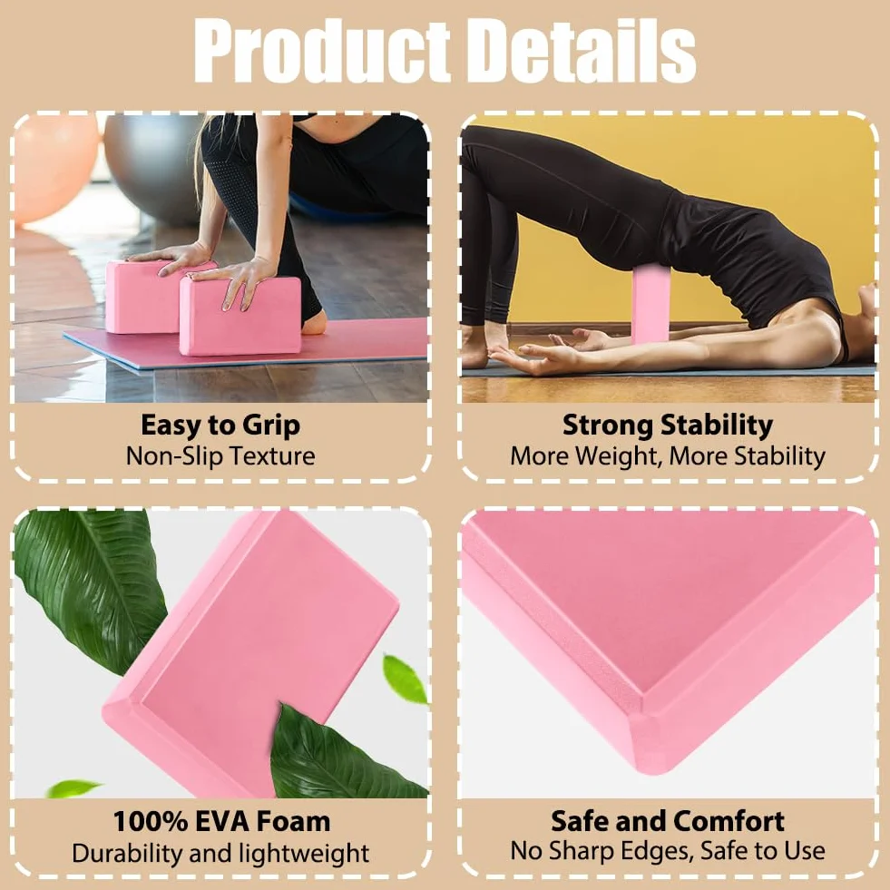 Flintronic Lot de 2 Briques Yoga EVA Haute Densité 23x15x8cm pour Pilates Étirement Méditation