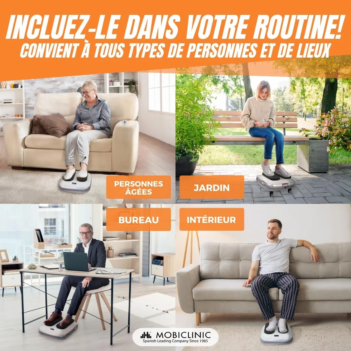 Mobiclinic Legfit exerciseur de jambes électrique 5 vitesses marche assise télécommande blanc