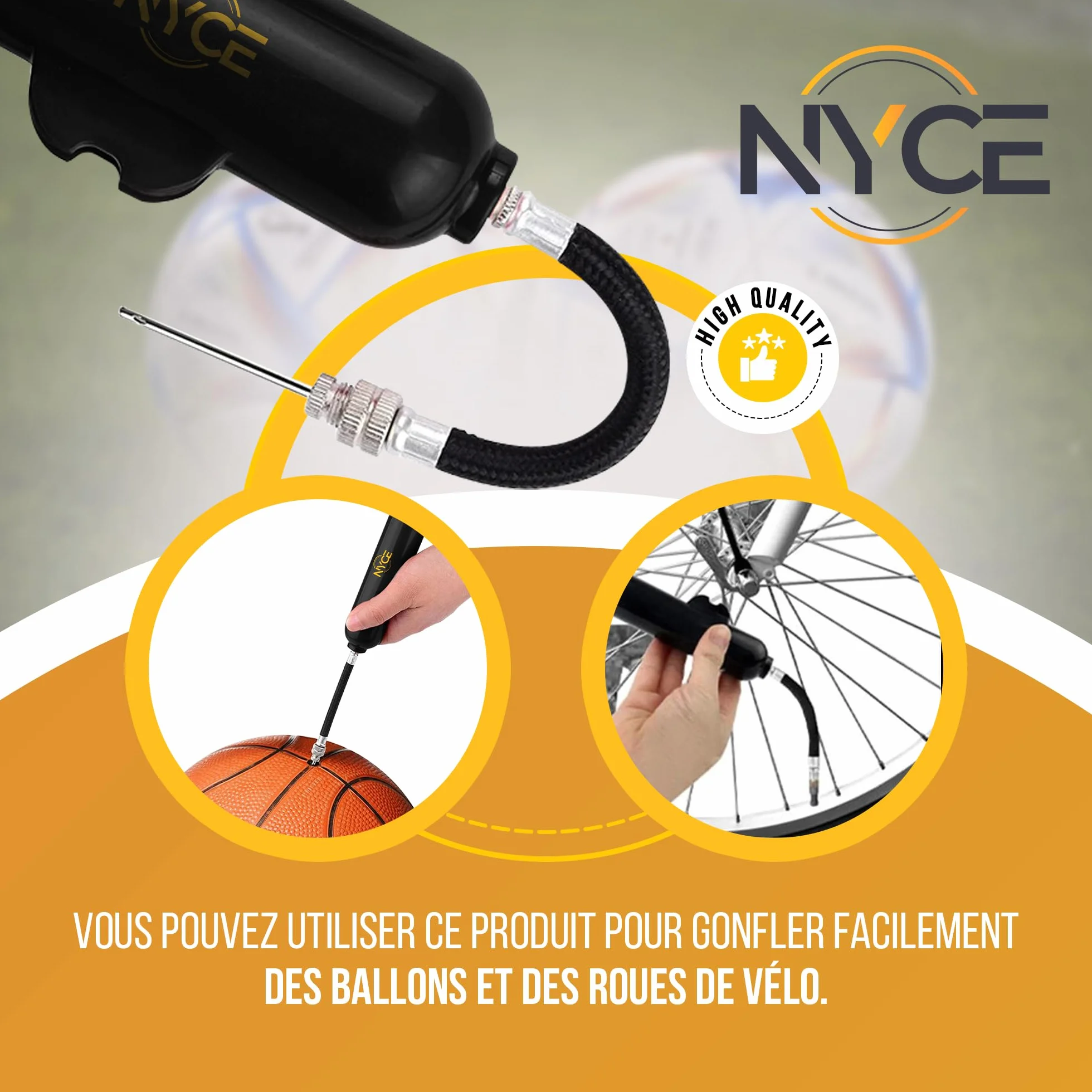 Mini Pompe à air Gonfleur Ballon avec Aiguille et Cordon de gonflage pour Foot Basket