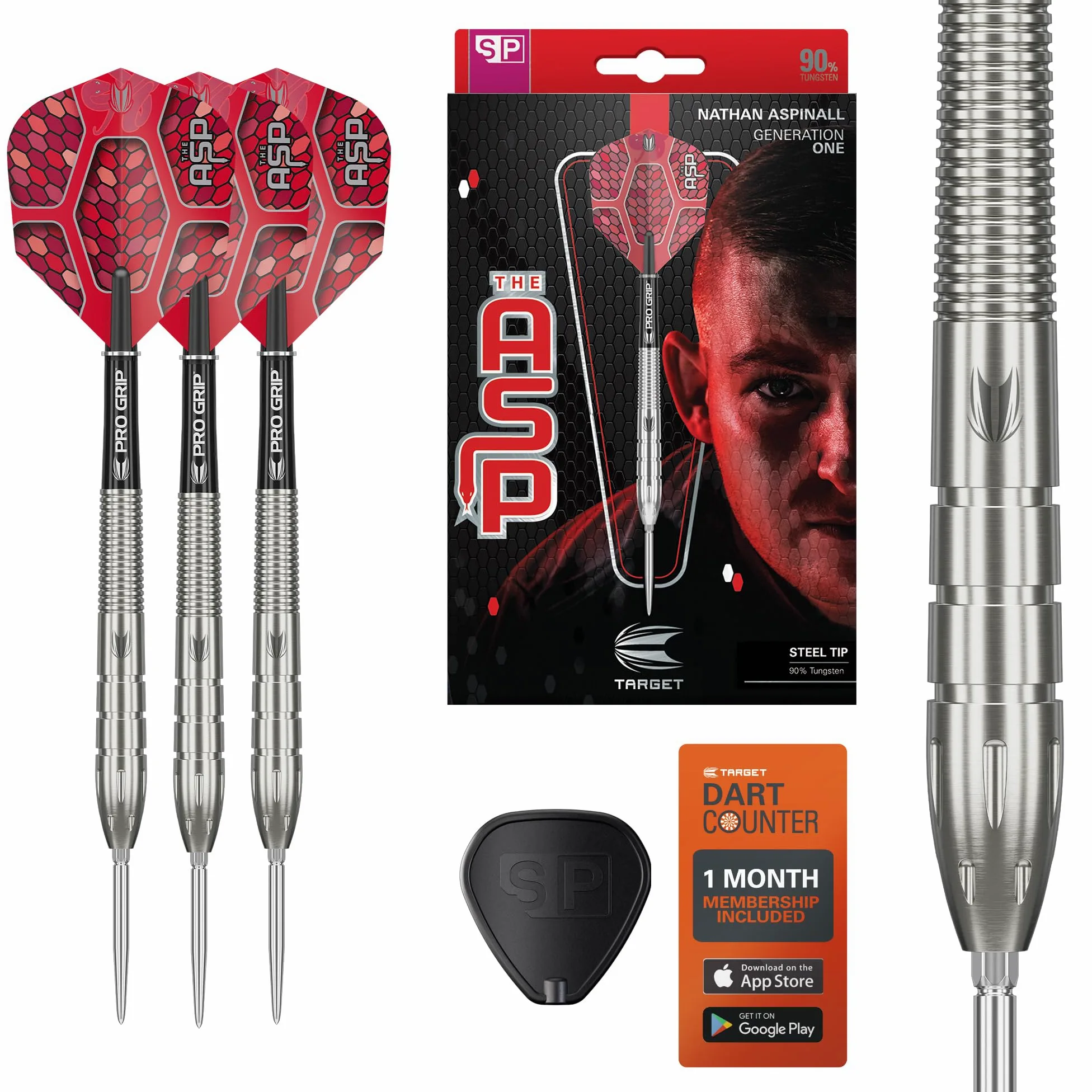 Target Darts Nathan Aspinall Generation 1 Fléchettes à Pointe d'acier, 90% Jeu de fléchettes en tungstène, 22G/24G/26G | Fléchettes G1 Player Edition avec Pointes suisses ou Points Fixes, Pro Grip