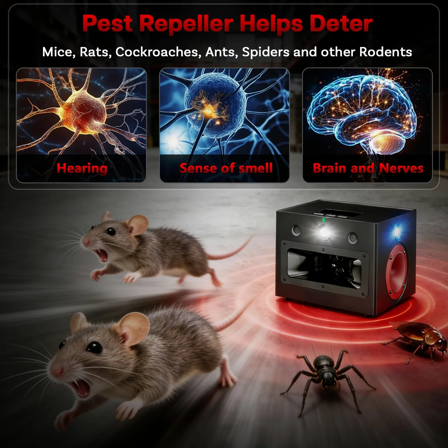 Répulsif Ultrasons Souris pour Grandes Pièces par MMOBIEL – Avec Grande Portée, Adapateur, Son de Chat Bionique, Lumière LED Stroboscopique et 6 Modes – Pour Souris, Rats, Fourmis et Ravageurs