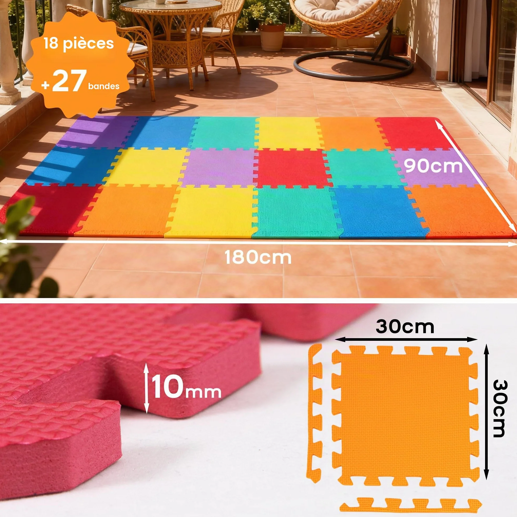 Tapis de Sol Imbriqués 30cm x 30cm Mousse Douce Tapis de Jeu Gymnastique 12 Pièces