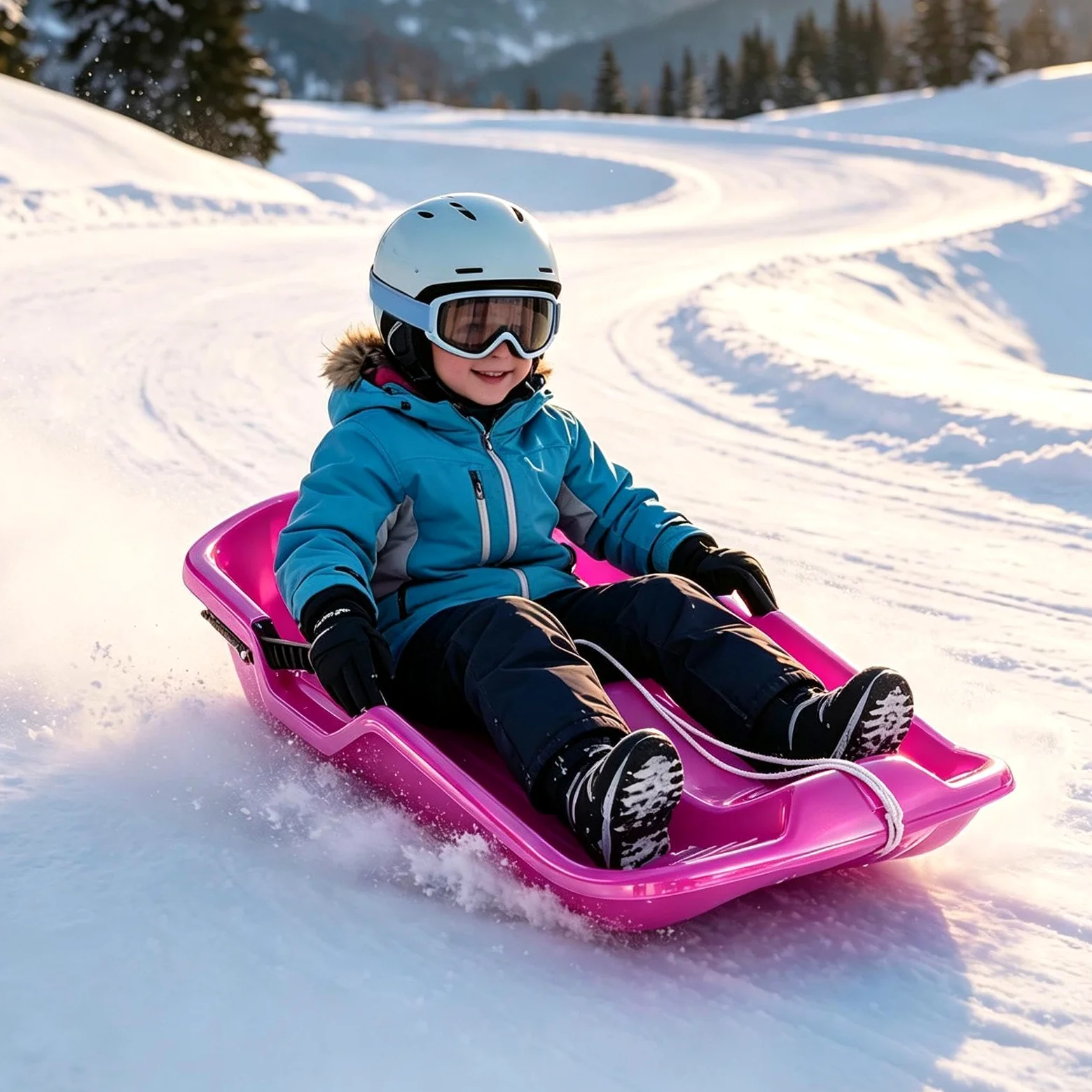 Luge De Neige Enfant Toboggan d'hiver 2 Places avec Corde De Traction | Planche Luge Neige Hiver Pour Plage Sable Glace Pentes Descentes Garçons Filles