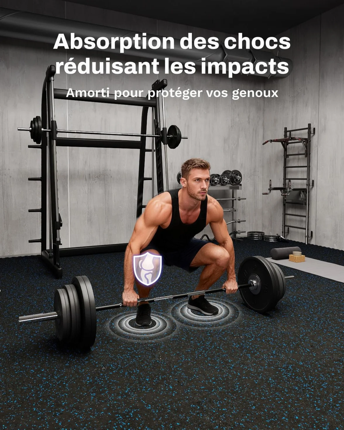 Tapis de Fitness AIRHOP 60x60x1,4 cm Caoutchouc Robuste Sol Puzzle Salle de Sport Noir&Ble