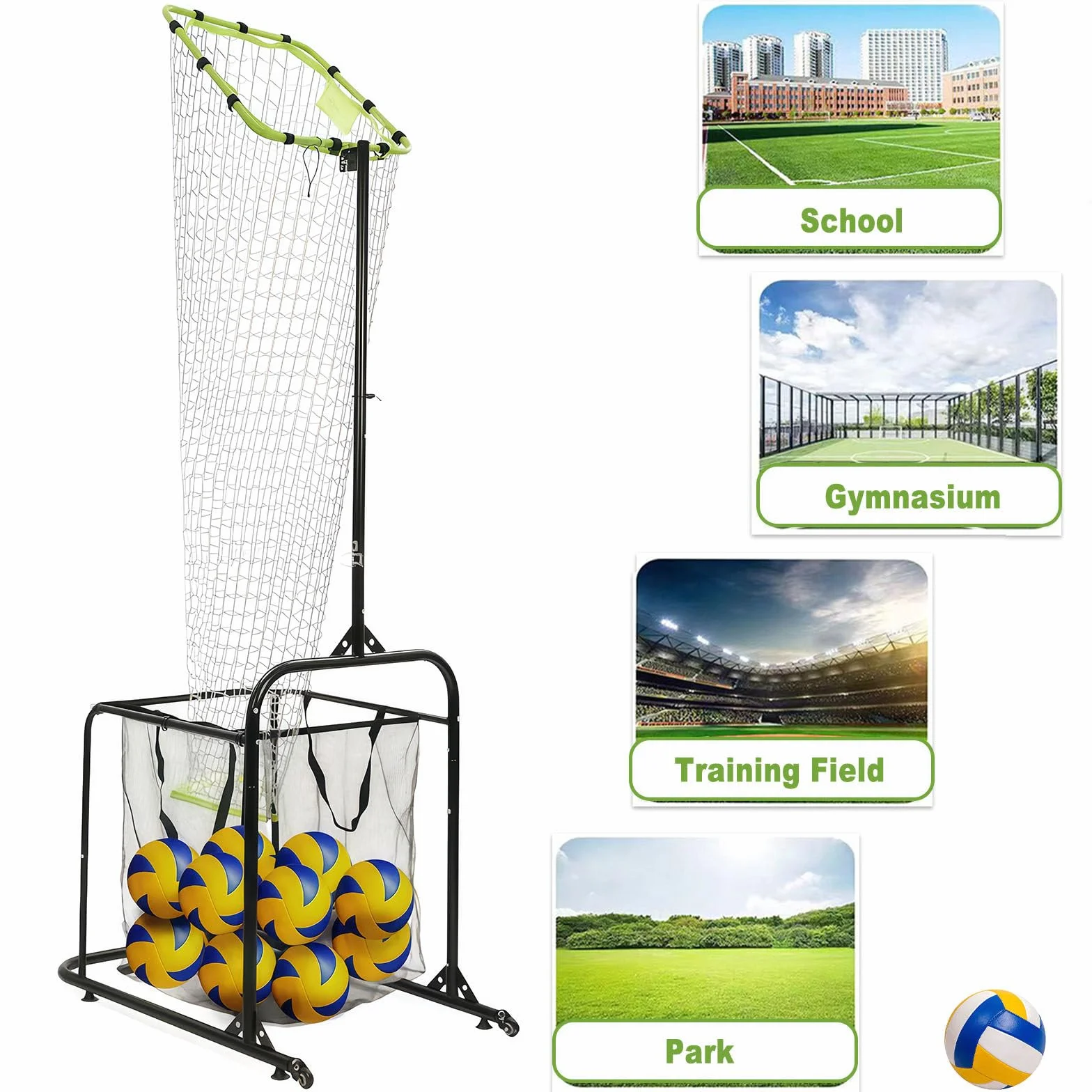 Filet d'entraînement pour passeur de volley-ball avec sac de récupération, cible pour service, smash et passe