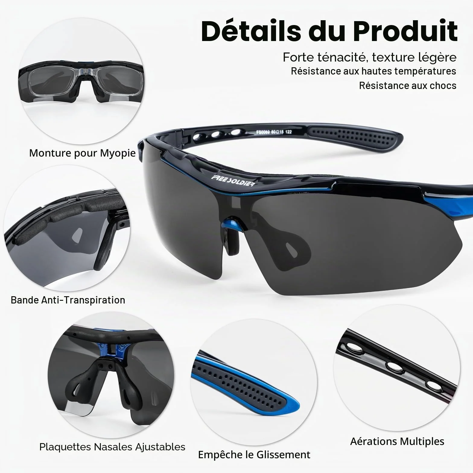 FREE SOLDIER Lunettes Cyclisme anti-UV400 Tactiques Militaires 5 en 1 pour VTT Airsoft Course à Pied Conduite Sports