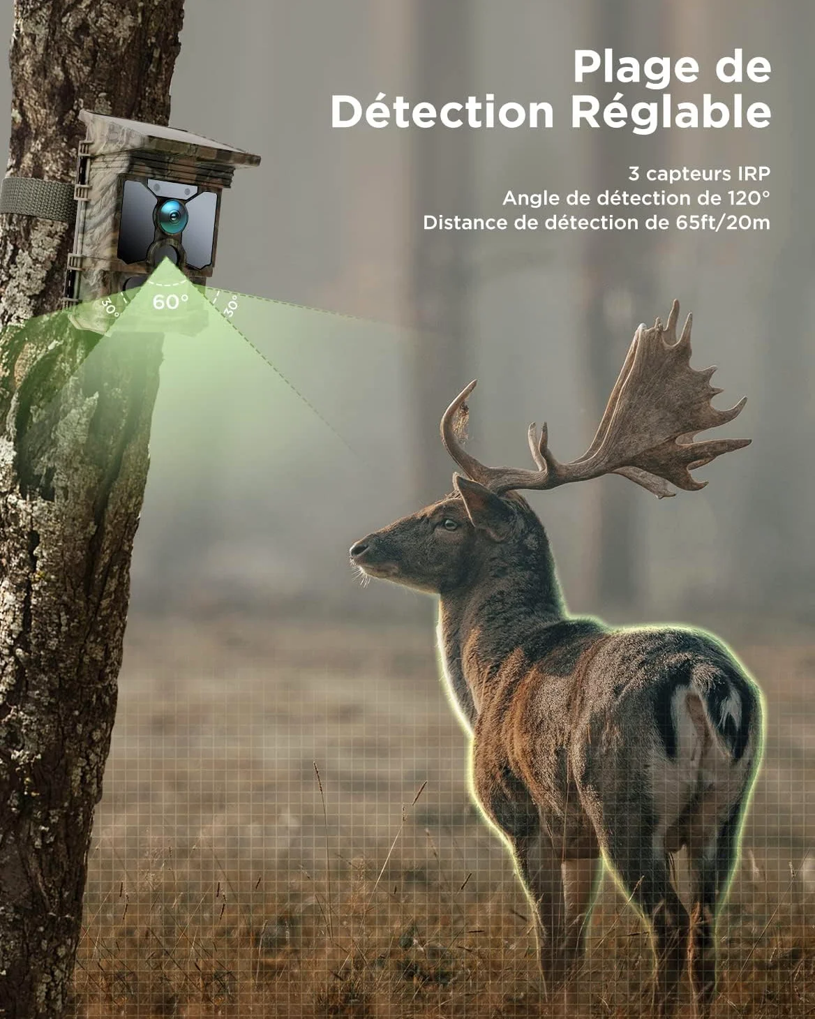 CEYOMUR Caméra 4K 30fps 40MP WiFi Bluetooth avec Vision Nocturne et détection de Mouvement 120° étanche IP66 pour la Surveillance de la Faune