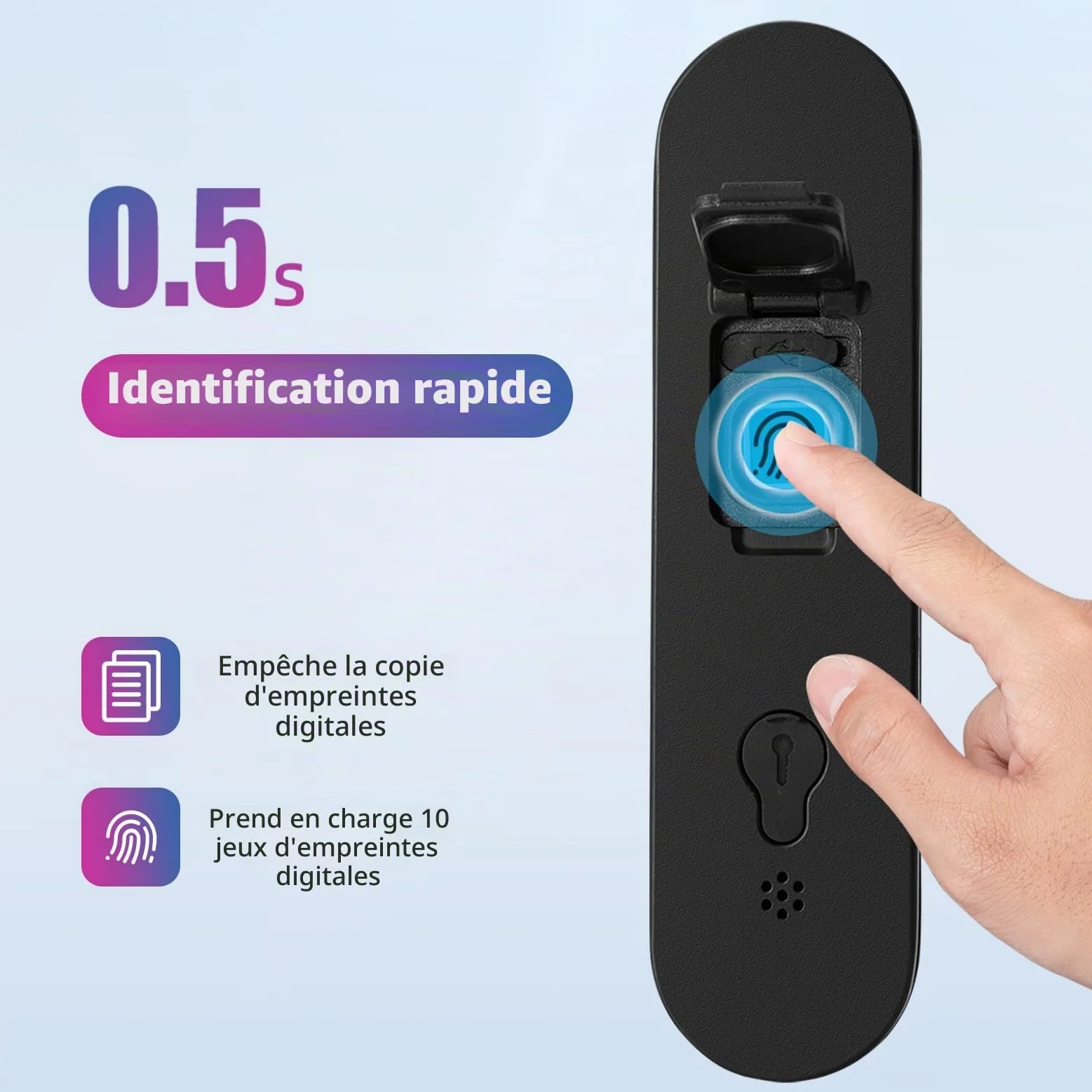 ROCKBROS Antivol à Empreinte Digitale, Étanche IP6 pour Vélo, Antivol à Clé Bluetooth, Recharge USB pour Vélo, Gravel, Scooter, Moto, Gym, Bureau, Maison
