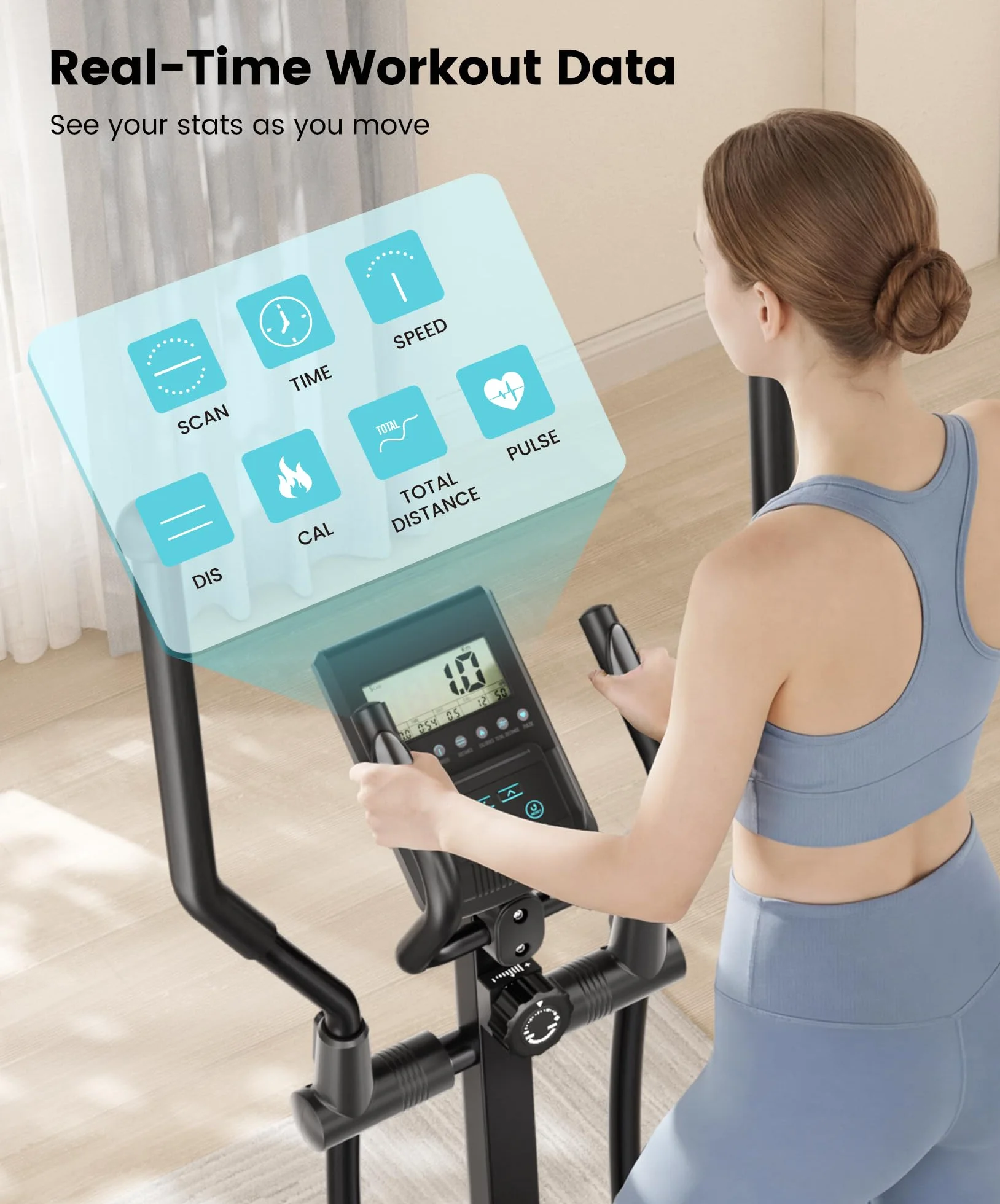 Dripex Vélo Elliptique Silencieux 16 Niveaux Résistance Magnétique Écran LCD 120 kg Cardio
