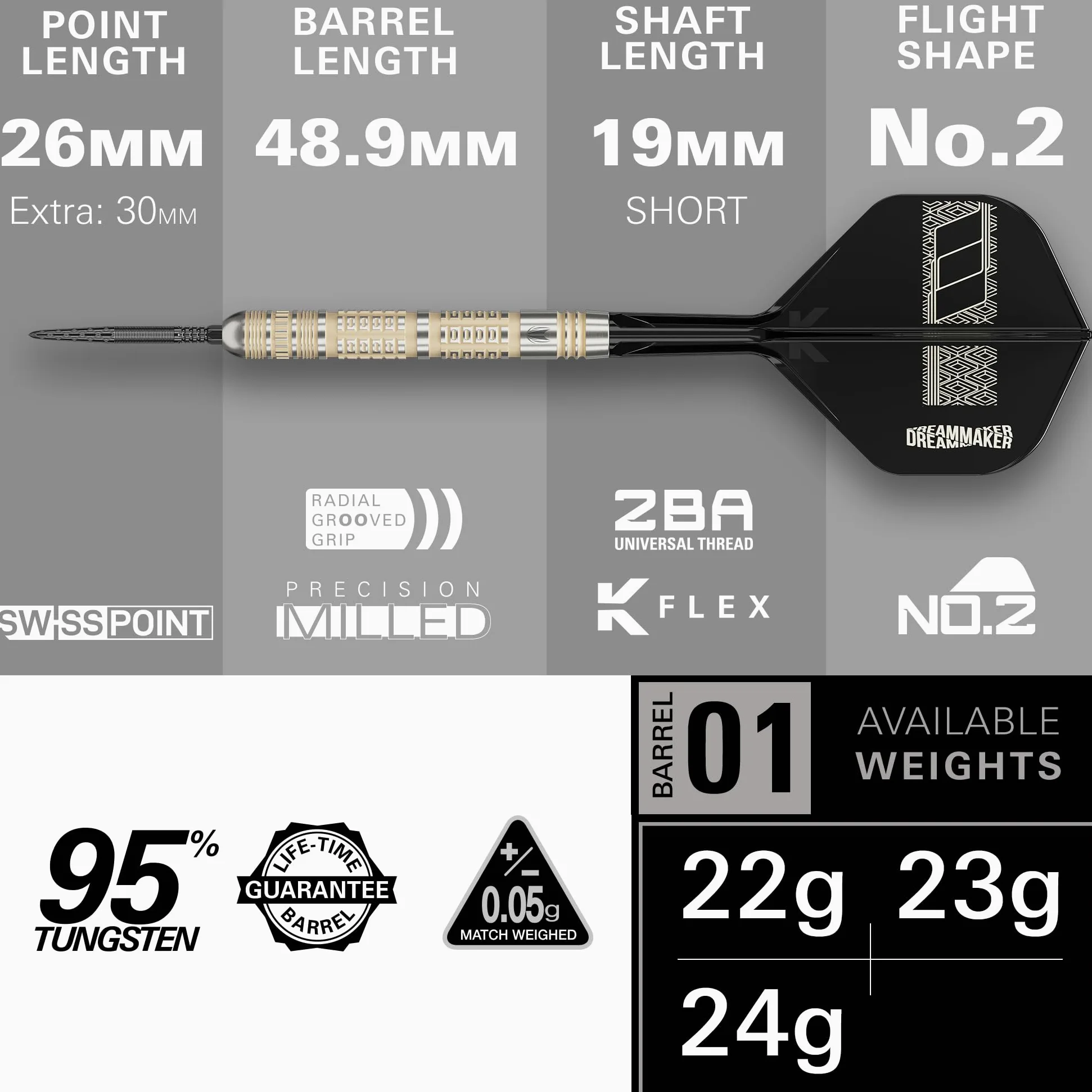 Target Darts Dimitri Van den Bergh Jeu de Fléchettes 95K à Pointe en Acier, 22G/23G/24G | Fléchettes 95% Tungstène, Ailettes Tige K-Flex N° 2, Pointes Swiss DX Noires Outil SP Inclus | Édition Joueurs