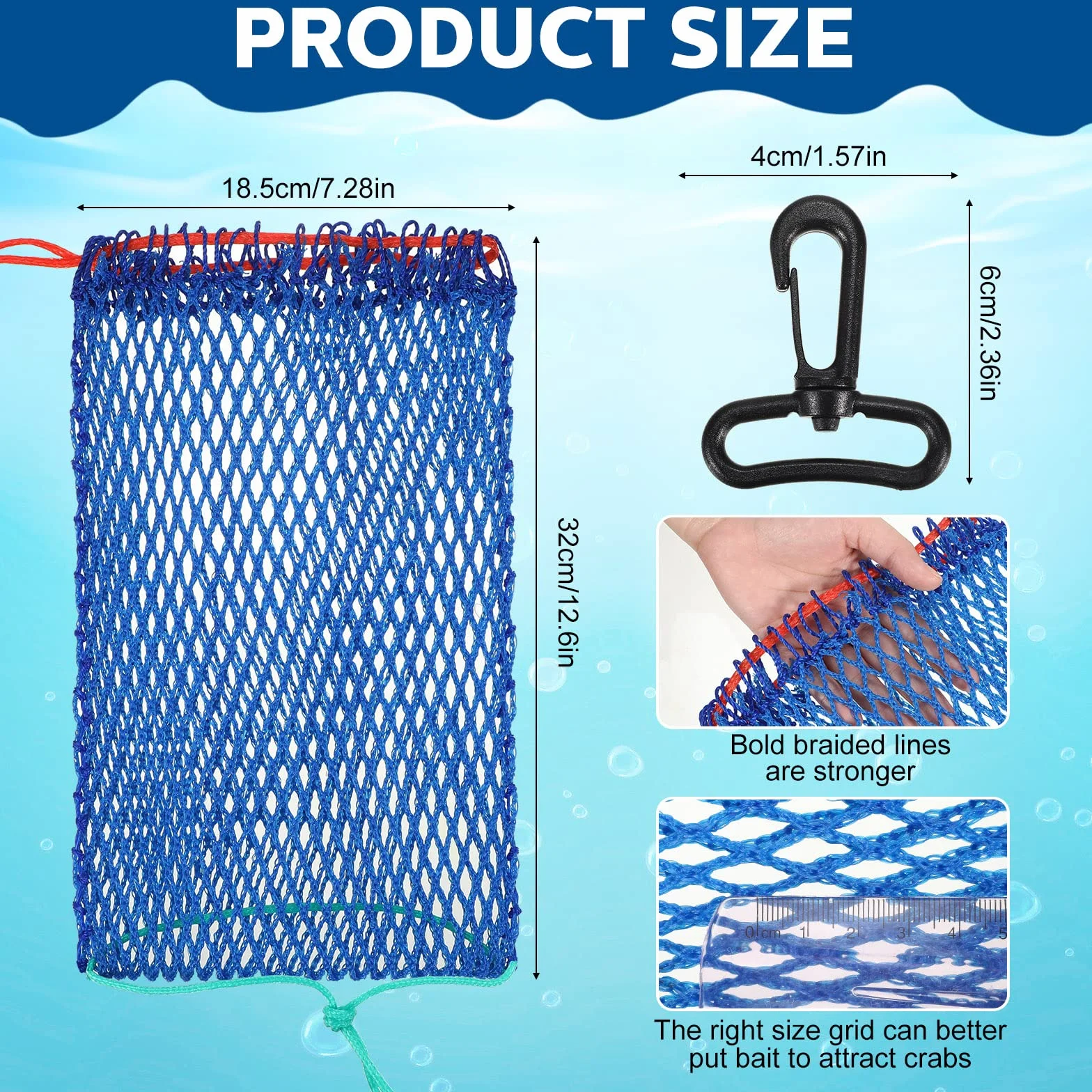 Honoson 6 Pcs Sacs d'Appâts pour Casiers à Crabes avec Casier Piège à Poisson Portatif Piège à Appâts en Filet à Crabe de Style Sports de Plein Air Filet à Crevettes Équipement de Crabe Pliant
