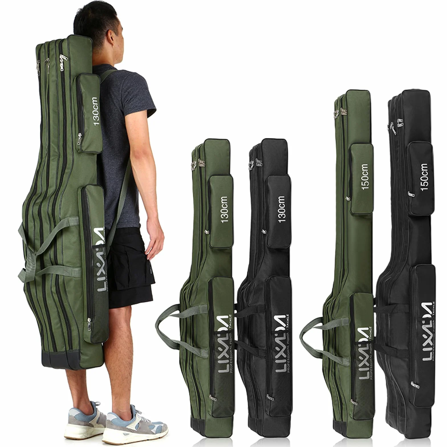 Lixada Sac de Canne à Pêche Portable à Roulettes Trois Couches Pliant