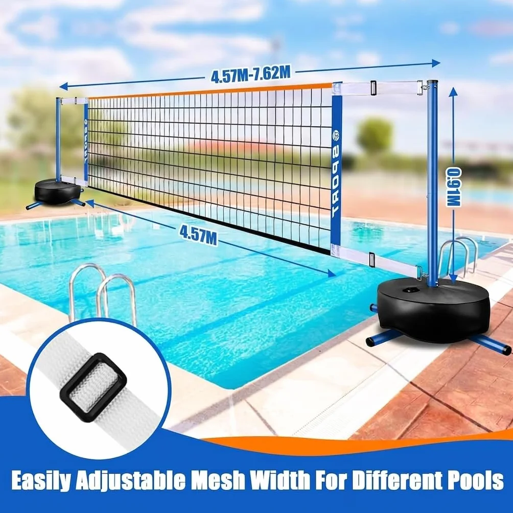 Filet de volley-ball portable Furypiont, longueur réglable 4,5-7,6 m, base robuste, 2 balles d'eau, intérieur/extérieur