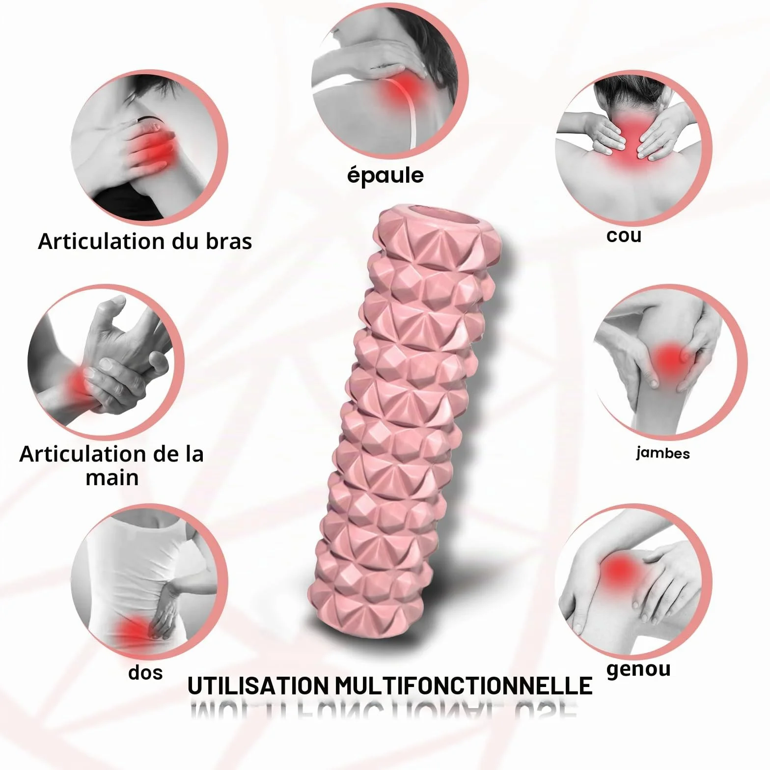 Foam Roller Rouleau de Massage en Mousse 30x8cm Rose
