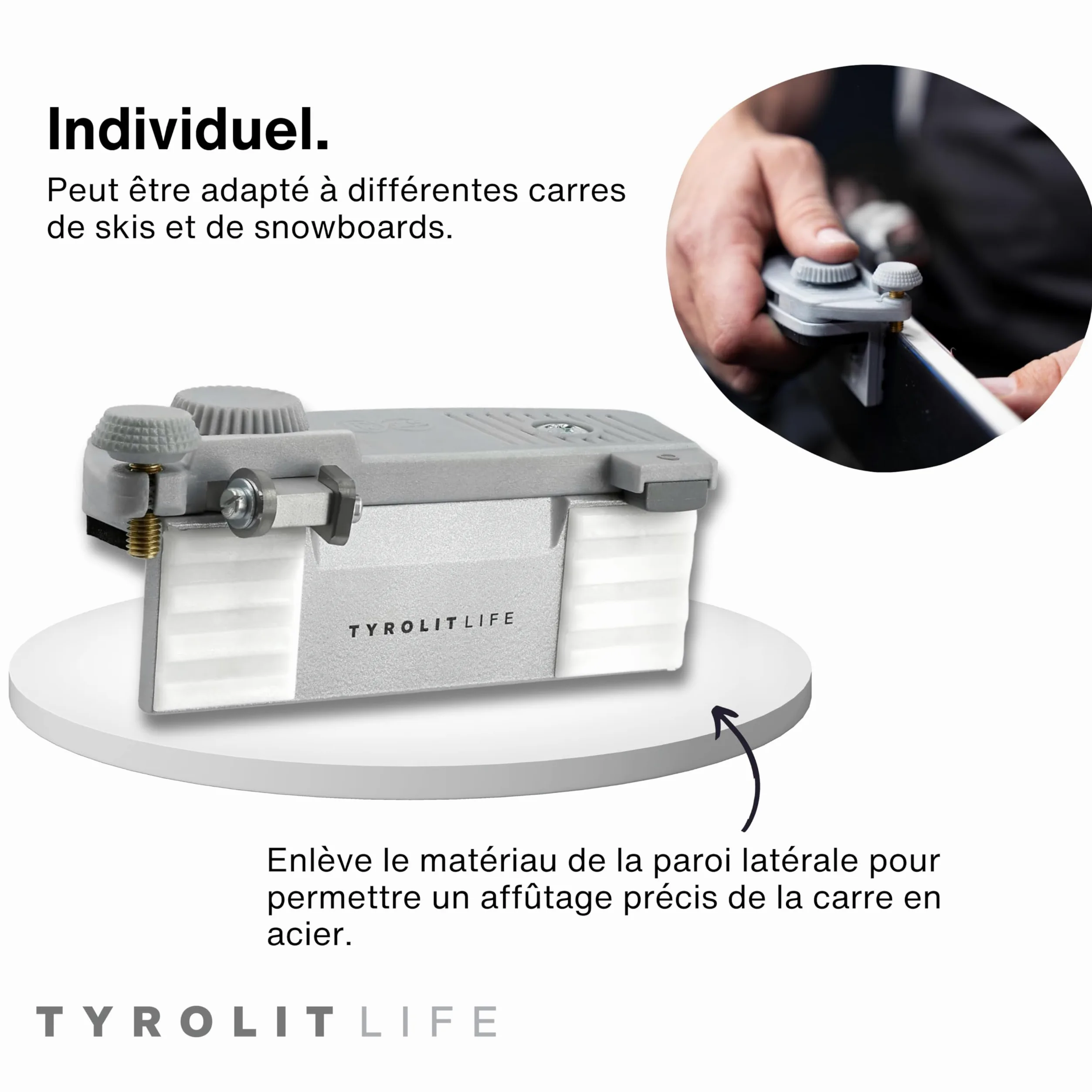 Tyrolit Life Décapeuse latérale - Usinage précis et délicat des bords pour ski et snowboard - La base parfaite pour des bords propres - Réglage flexible
