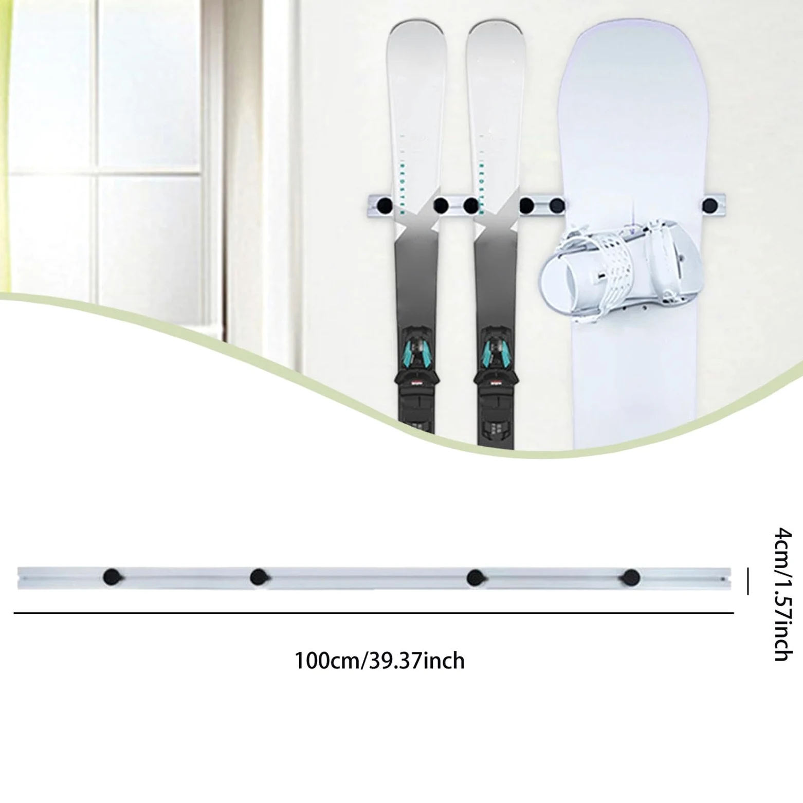 Milageto Support Mural pour Skis, Skateboard, Planche de Surf, Rangement pour Garage, équipement de Ski, Snowboard, avec 4 Chevilles de Fixation