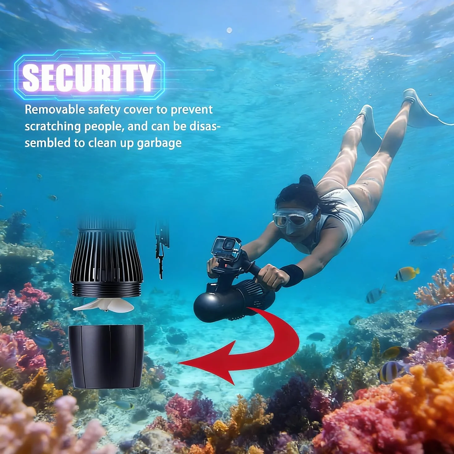 Trottinette sous-marine électrique 500 W 40 m plongée libre batterie amovible
