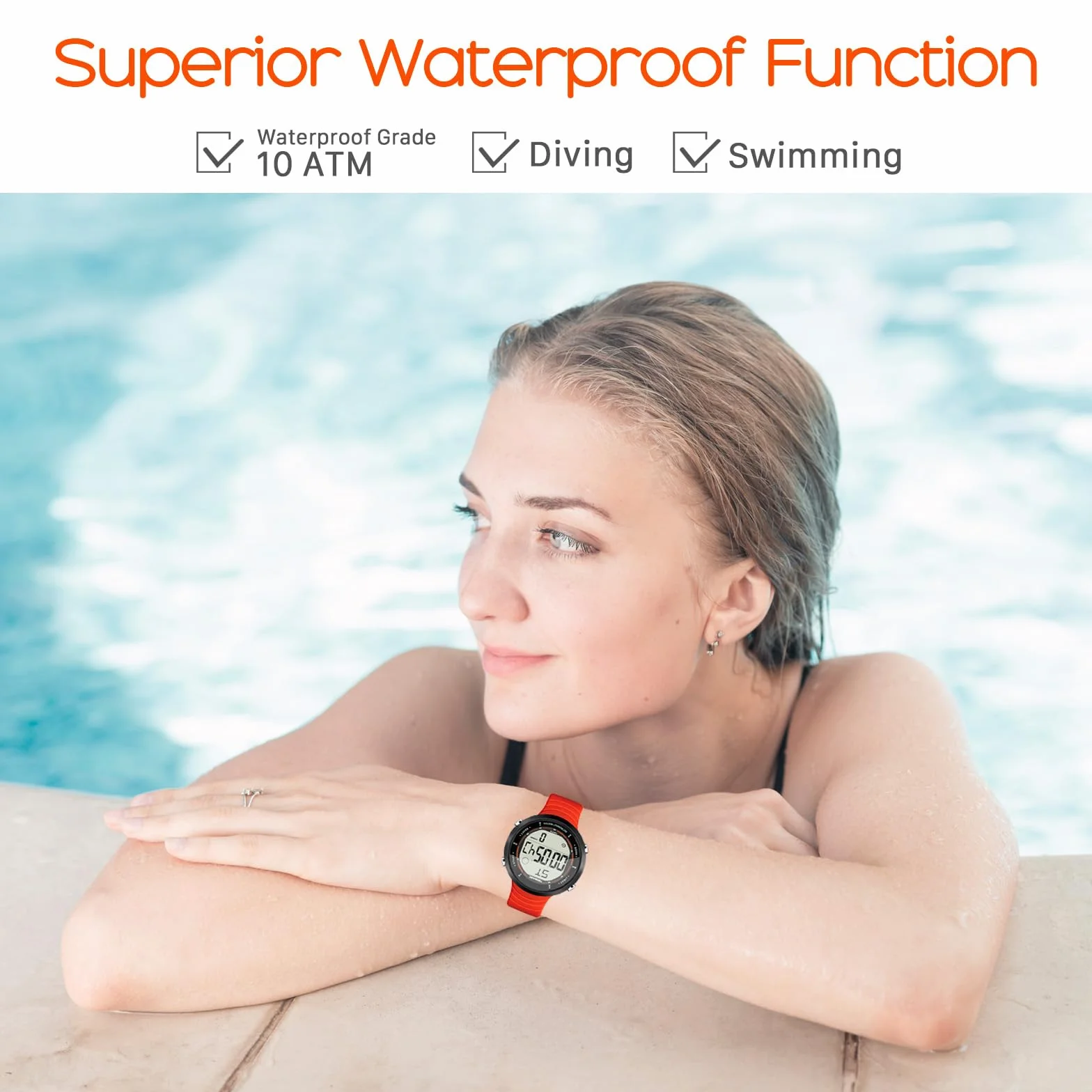 Montre de Sport Étanche 10 ATM Natation Plongeon Chronographe Minuterie Double Fuseau Horaire Réveil