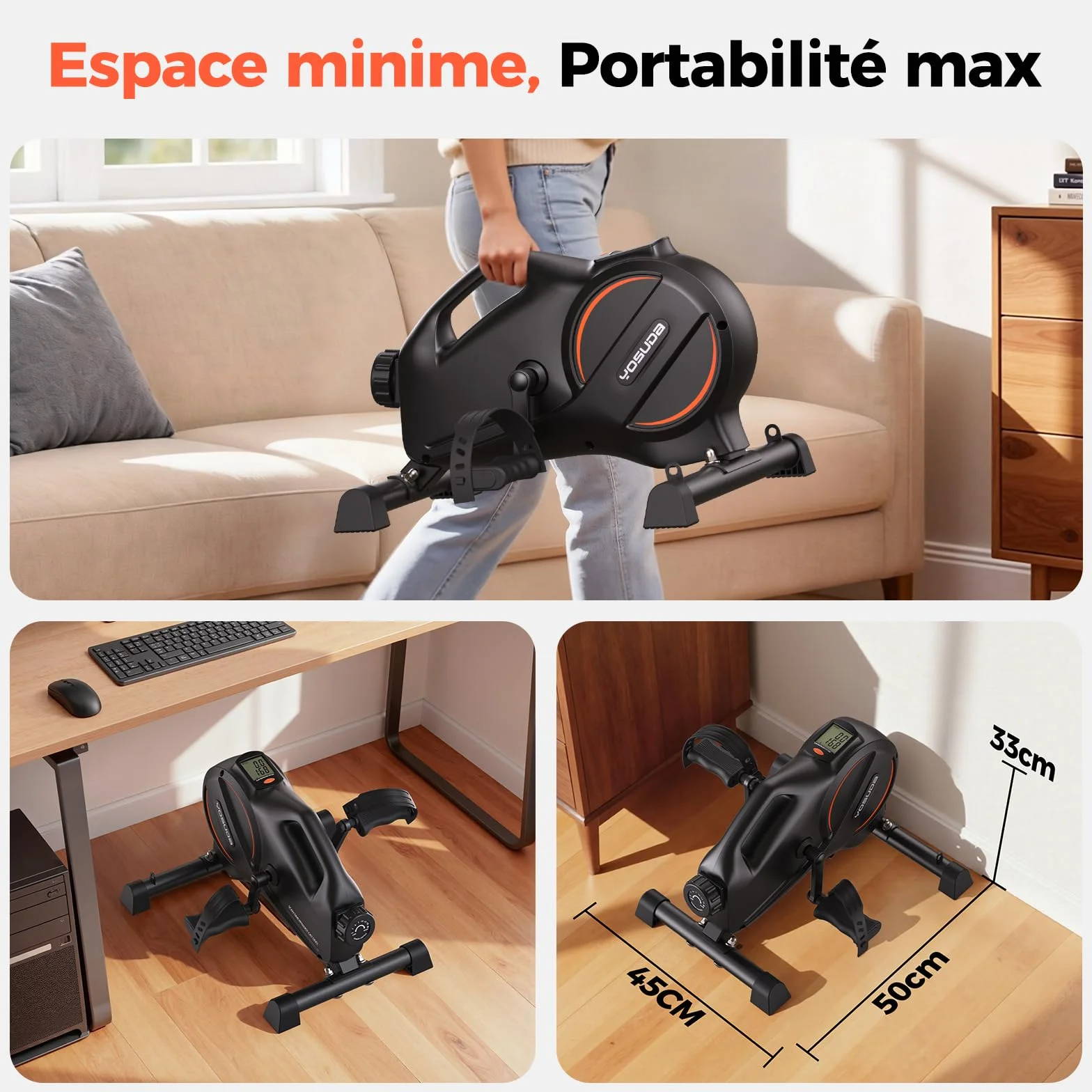 YOSUDA Vélo d'Appartement Mini avec 16 Niveaux de Résistance Réglable