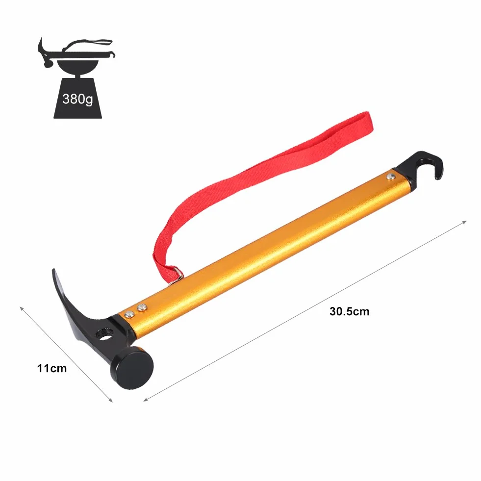 Marteau de camping en alliage d'aluminium portable, marteau de piquet de tente avec extracteur (Or)