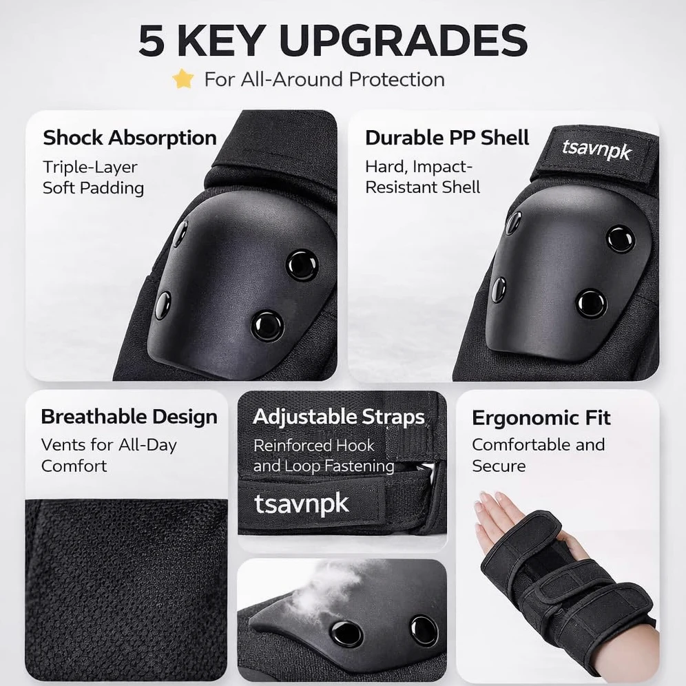 Équipement de protection pour skateboard, équipement de protection de patin, genouillères, tortue de glace, ensemble de 6 pièces épaisses