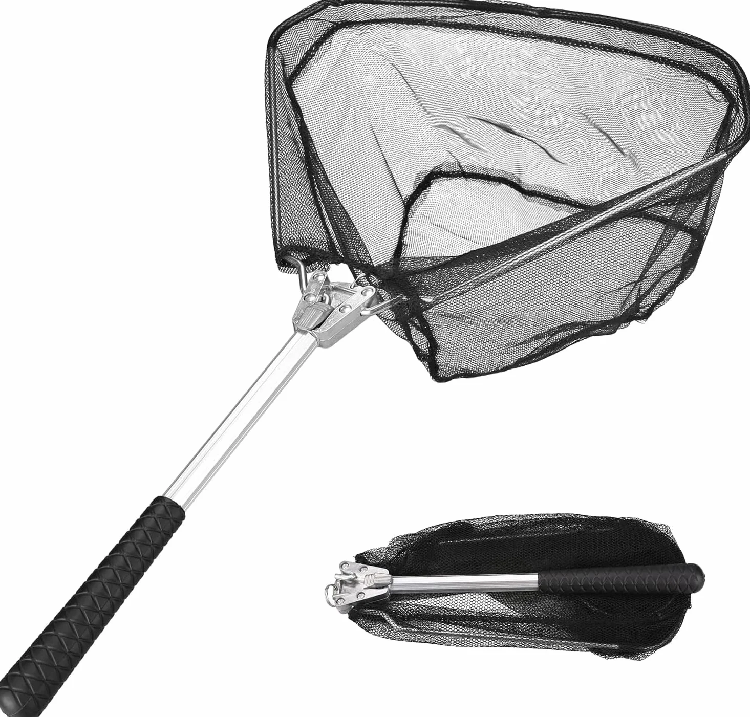 Filet de pêche pliable noir 51 cm - Épuisette pour adultes et enfants, atterrissage pour saumon et poisson-chat