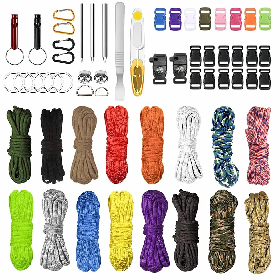 Paracorde 550 nylon 4 mm kit multicolore parachute bracelet DIY porte-clés laisse chien 16 couleurs