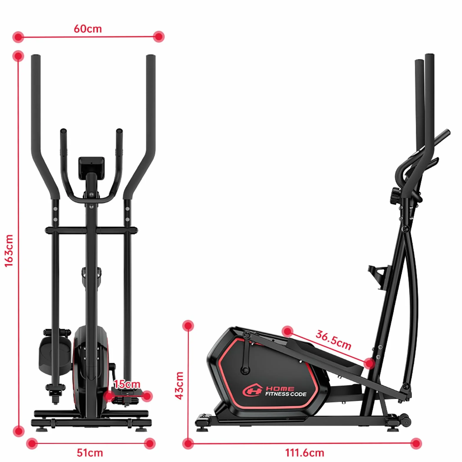 Vélo Elliptique Pliable, Cardio-Training 16 Niveaux Résistance Magnétique, Écran LCD Capteur Pouls, 30 DB, Charge 150 Kg
